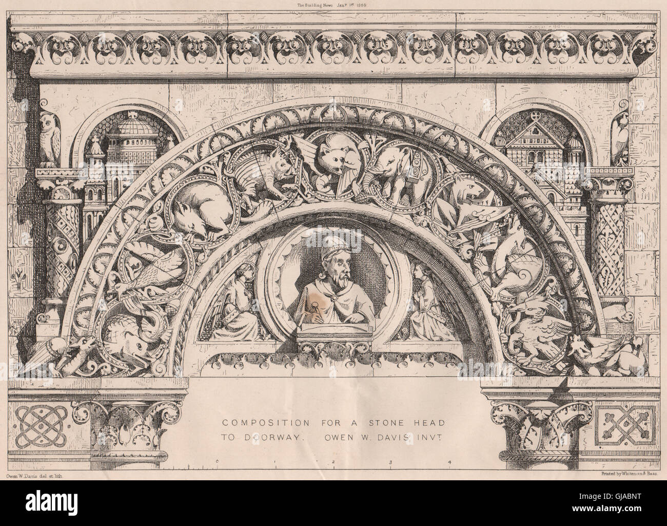 Composition pour une tête en pierre de la porte. Owen W. Davis, ancien 1869 Banque D'Images