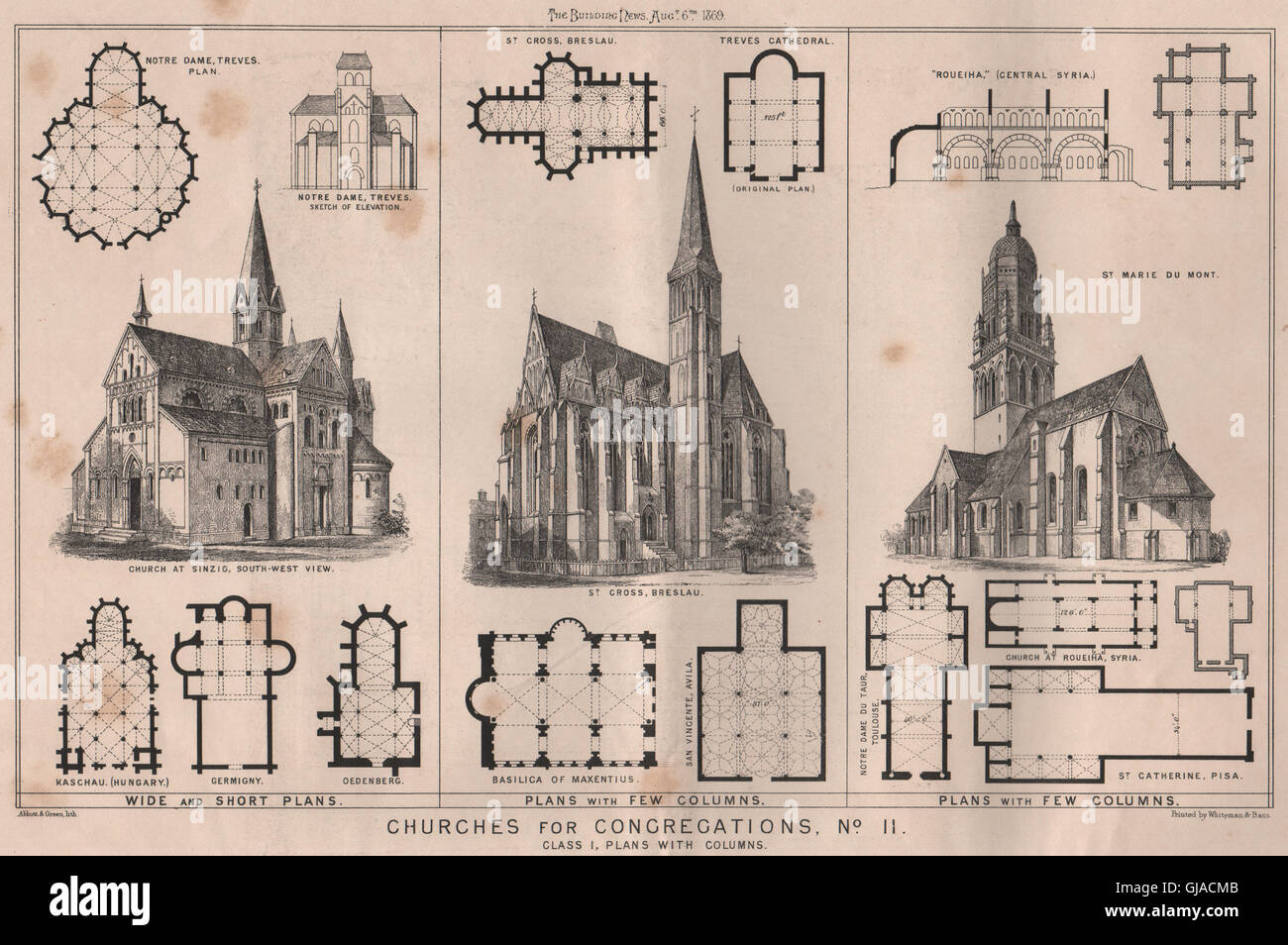 Eglises pour les congrégations, n° II. Classe I, les plans avec les colonnes, imprimer 1869 Banque D'Images