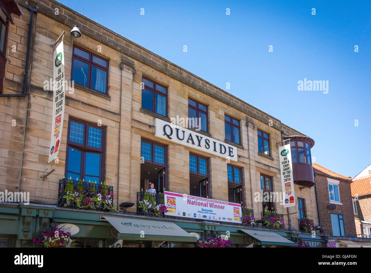 Quayside Cafe fish and chips à Whitby, gagnant du Prix national 2014 à emporter Banque D'Images