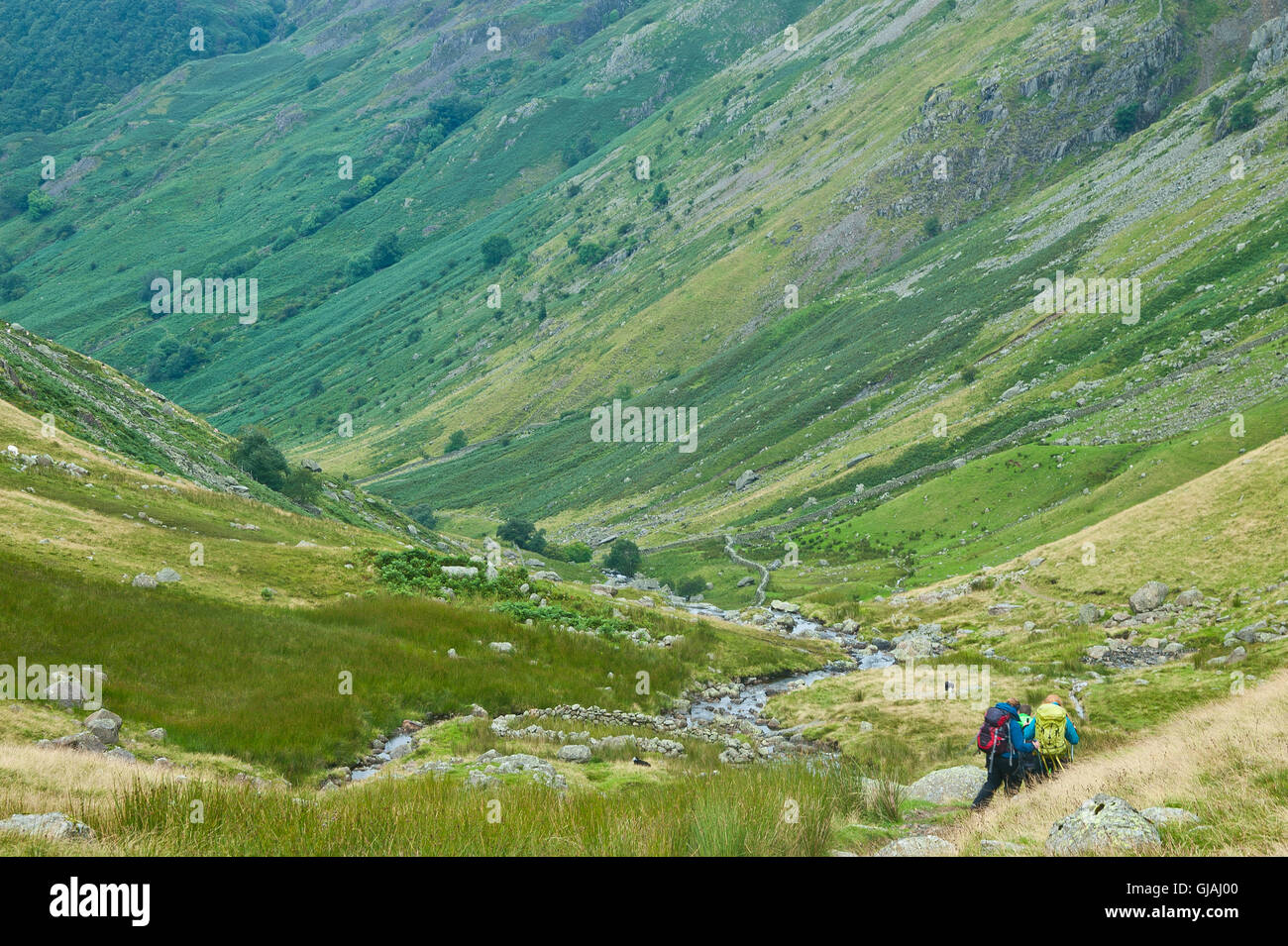 Les marcheurs en ordre décroissant d'élever le long de greenup gill vers borrowdale, Keswick, Lake District, Cumbria Banque D'Images