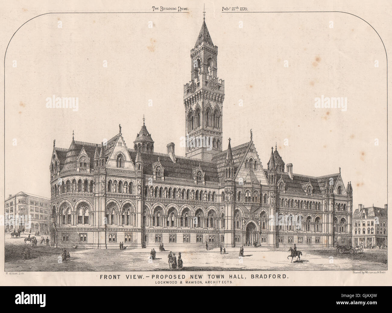 Projet de nouvelle Mairie, Bradford ; Lockwood et Mawson Architectes. Le Yorkshire, 1870 Banque D'Images