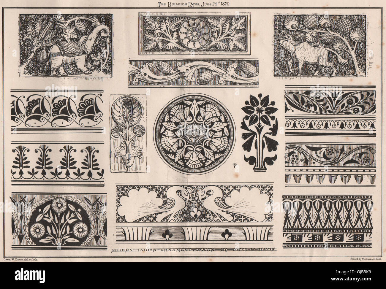 Ornement indien moderne ; dessiné par Owen W. Davis . De déco, impression 1870 Banque D'Images