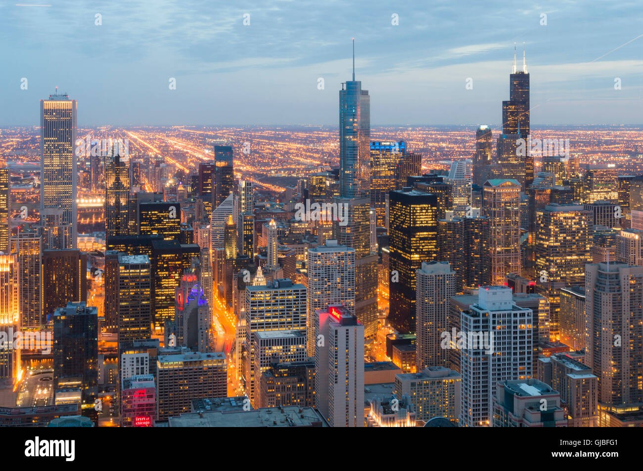 Le centre-ville de Chicago, au crépuscule Banque D'Images