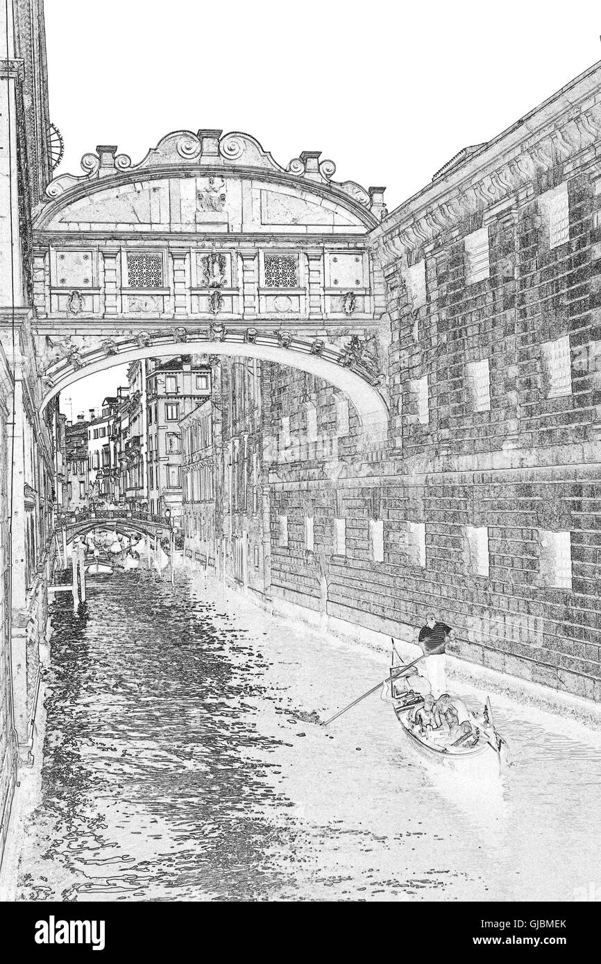 Gondola sous le Pont des Soupirs, Venise Banque D'Images