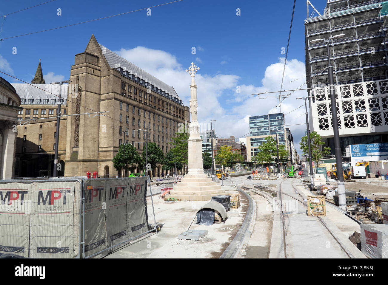Construction de la deuxième phase 2CC - Passage à niveau de la ville de Manchester Metrolink, St Peters Square, North West England, UK , M2 5PD Banque D'Images