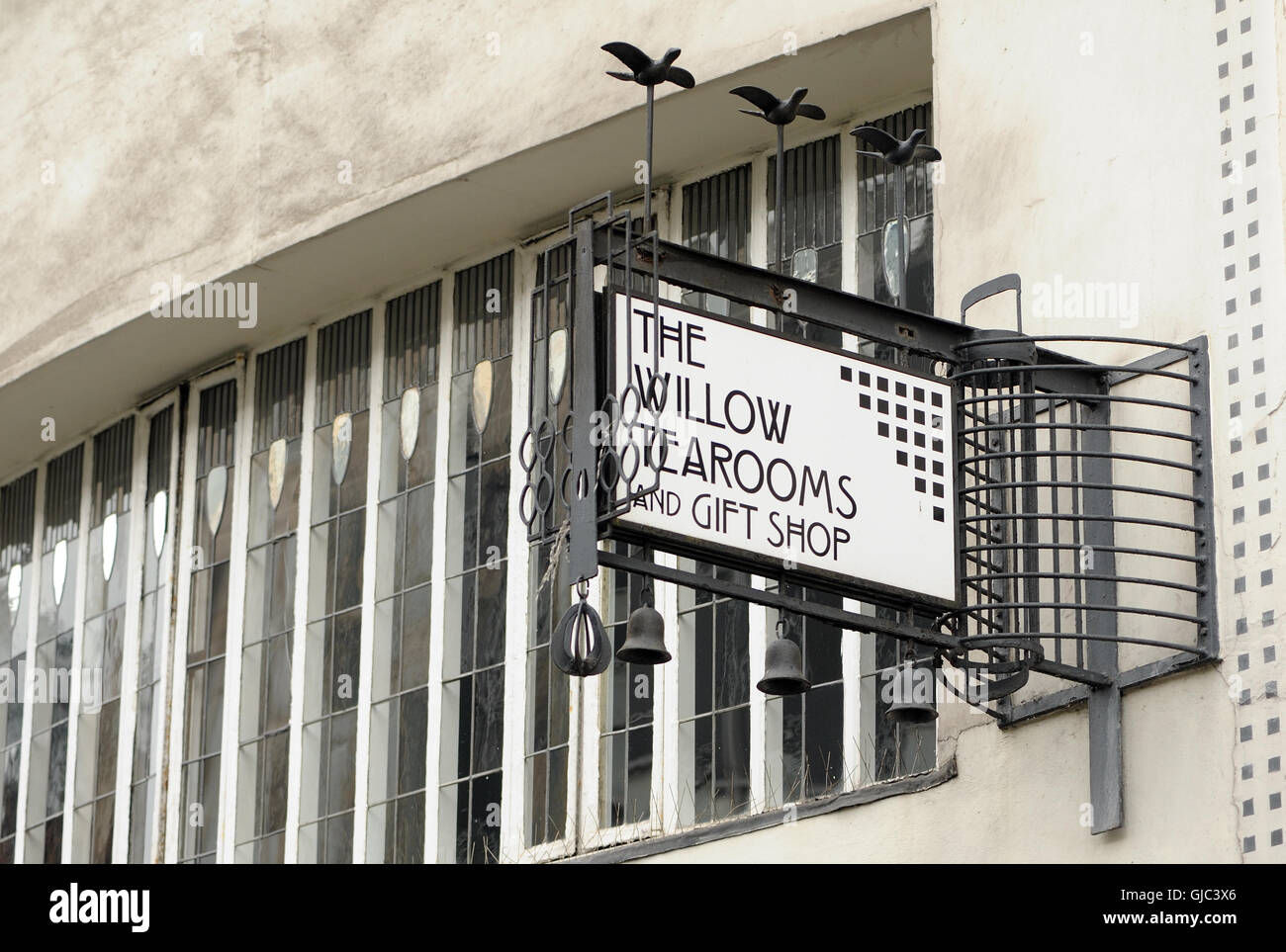 Le Charles Rennie Mackintosh signe pour le Willow Tearooms. Sauchiehall Street, Glasgow, Ecosse. Banque D'Images