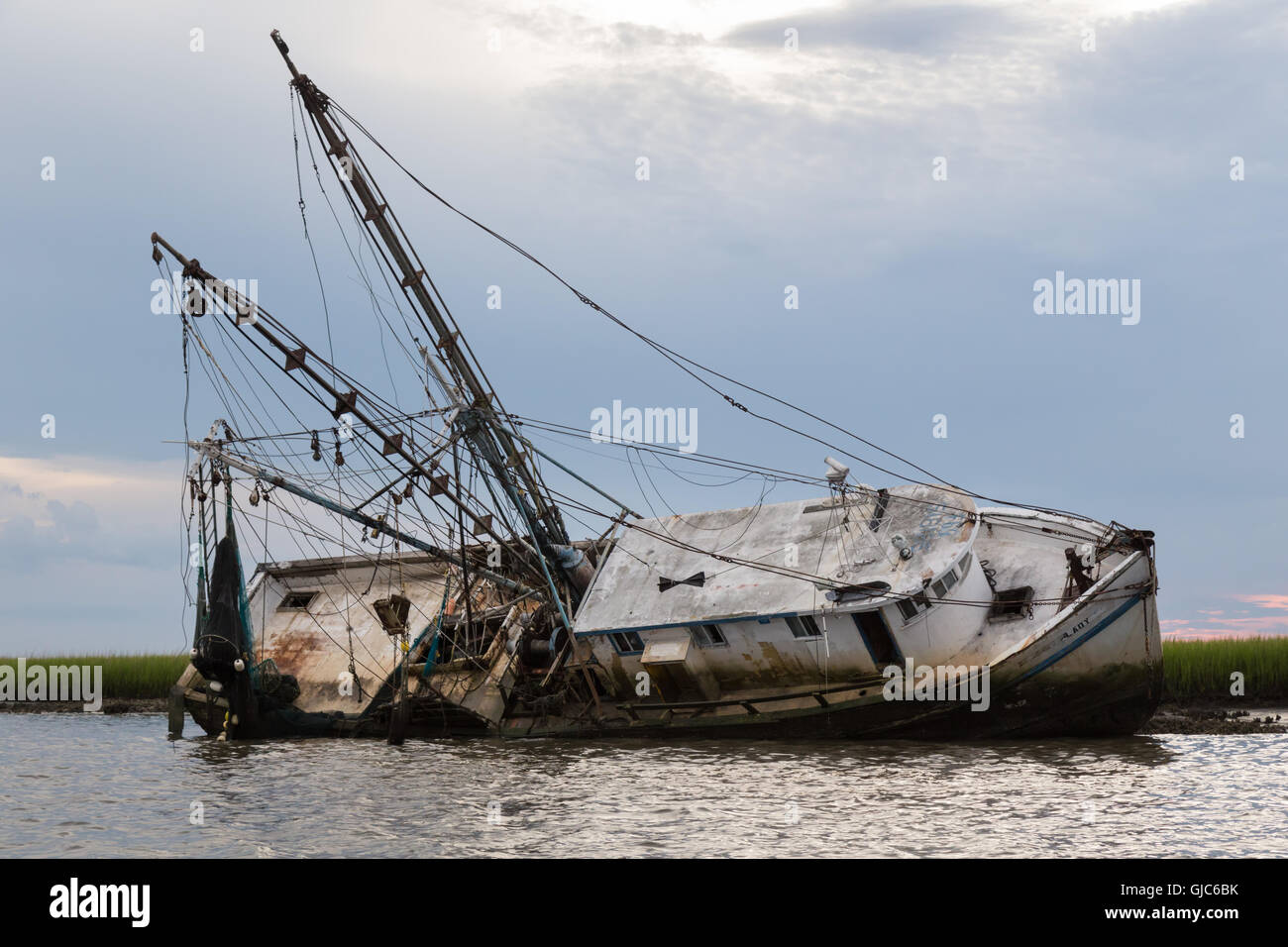 La dame Sassy, une épave de bateau, juste à côté de la crevette, Amelia Island, Floride Banque D'Images
