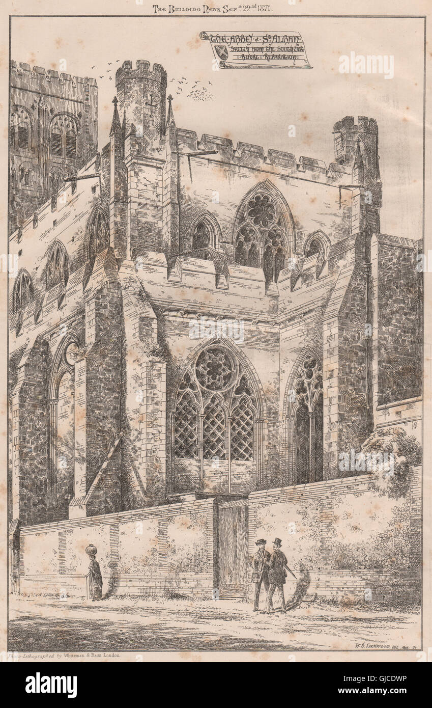 St Albans Abbey ; croquis de la SE avant la réparation. Hertfordshire, 1871 Banque D'Images