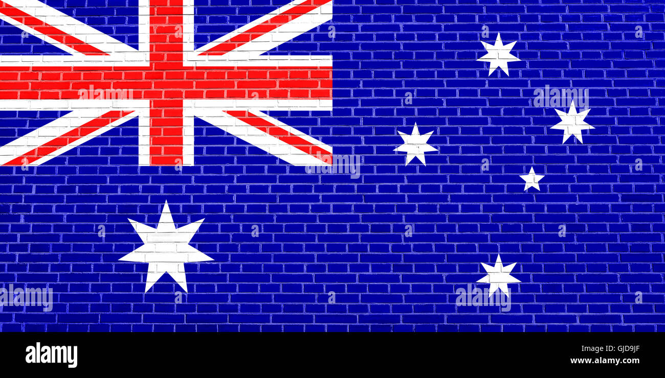 Pavillon de l'Australie sur mur de brique texture background. Drapeau national australien. Banque D'Images