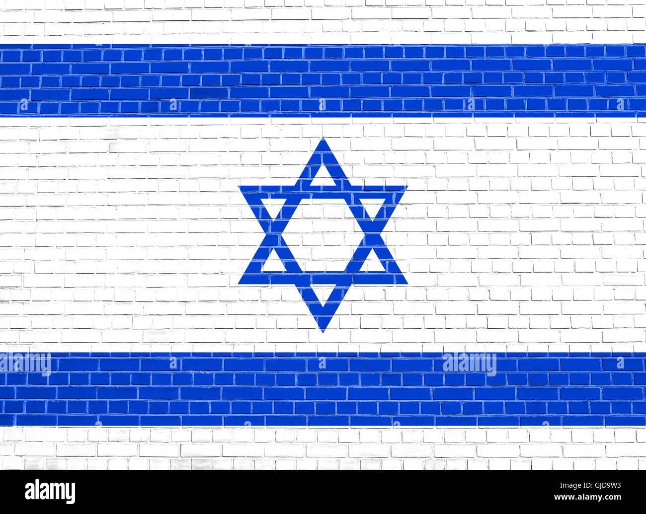 Drapeau d'Israël sur mur de brique texture background. Drapeau national israélien. Banque D'Images