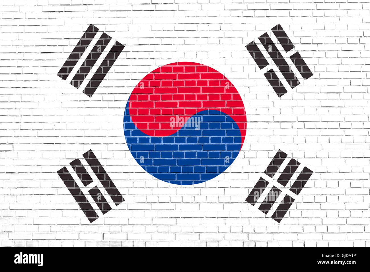 Drapeau de la Corée du Sud sur mur de brique texture background. Drapeau national de la Corée du Sud. Banque D'Images