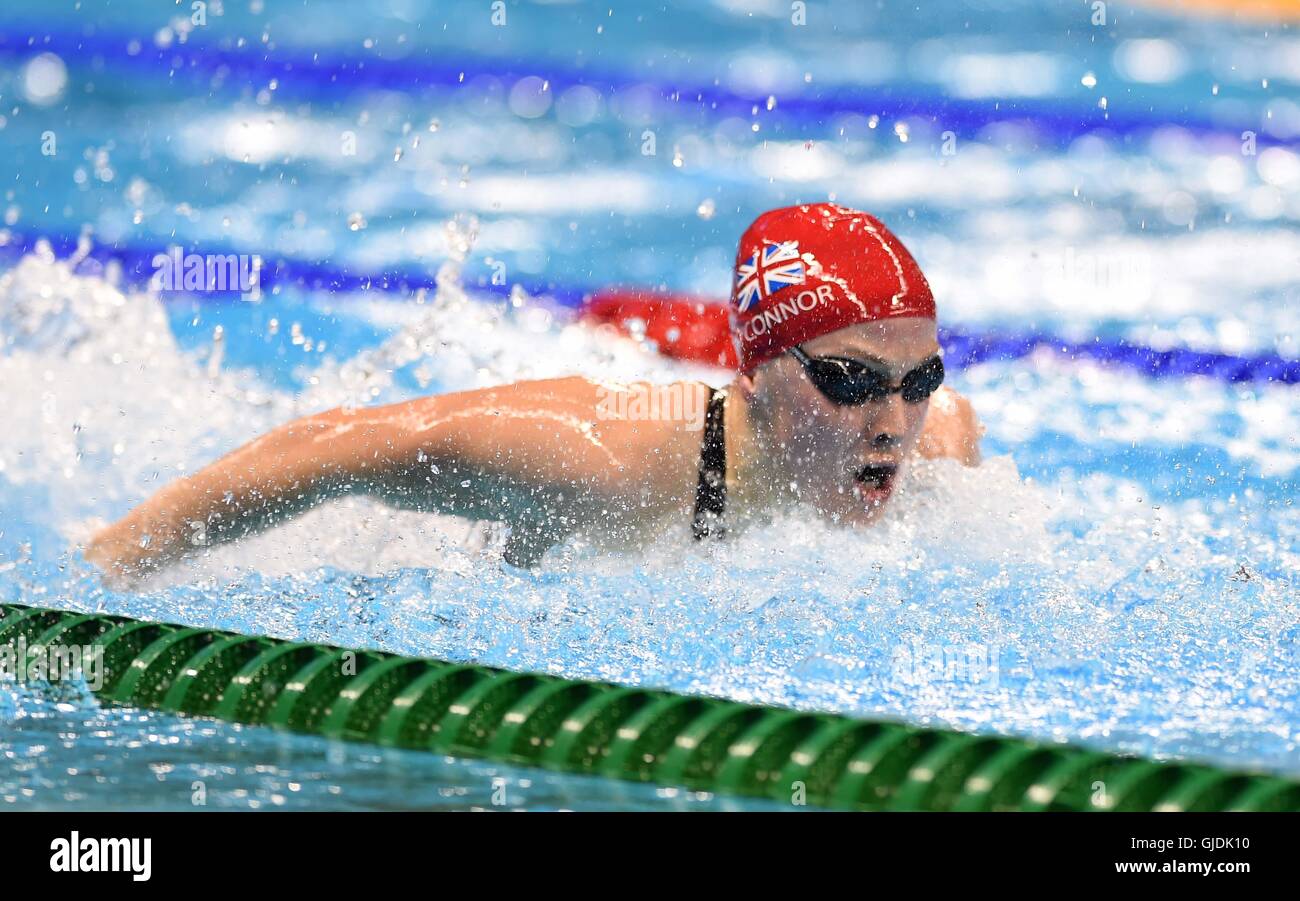 Siobhan-Marie O'Connor (GBR). La natation. Womens 4 x 100 m relais quatre nages. Centre aquatique olympique. Parc olympique. Rio de Janeiro. Le Brésil. 14/08/2016. Banque D'Images