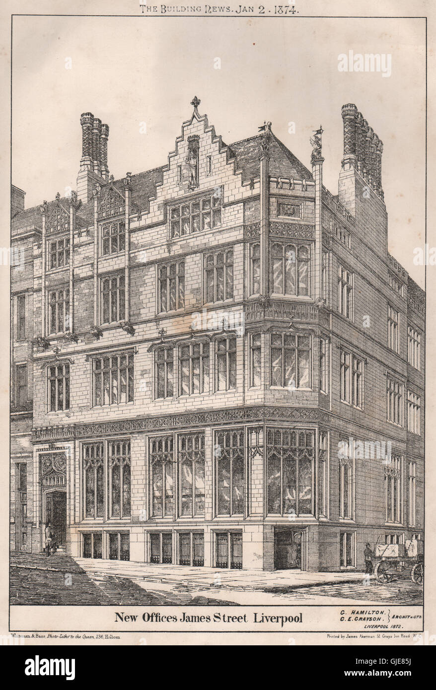 Nouveaux bureaux, James Street, Liverpool ; G. Hamilton, G.E. Cravson, archit, 1874 Banque D'Images