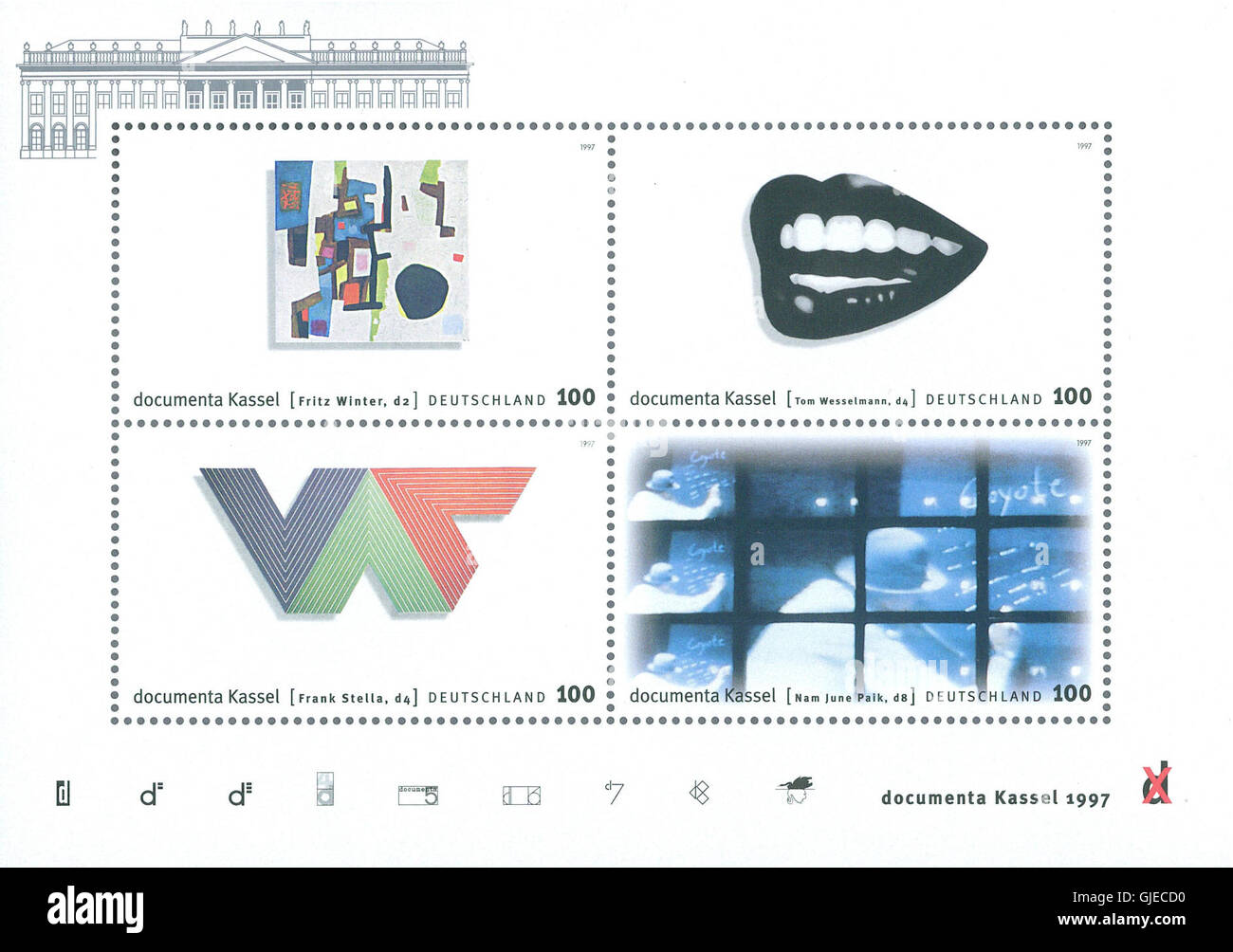 Le timbre Briefmarke Documenta X 1997 a été émis dans le cadre de l'exposition Documenta X, qui s'est tenue à Kassel, en Allemagne. Le timbre met en évidence l'intersection de l'art et de la philatélie, commémorant le prestigieux événement international. Banque D'Images