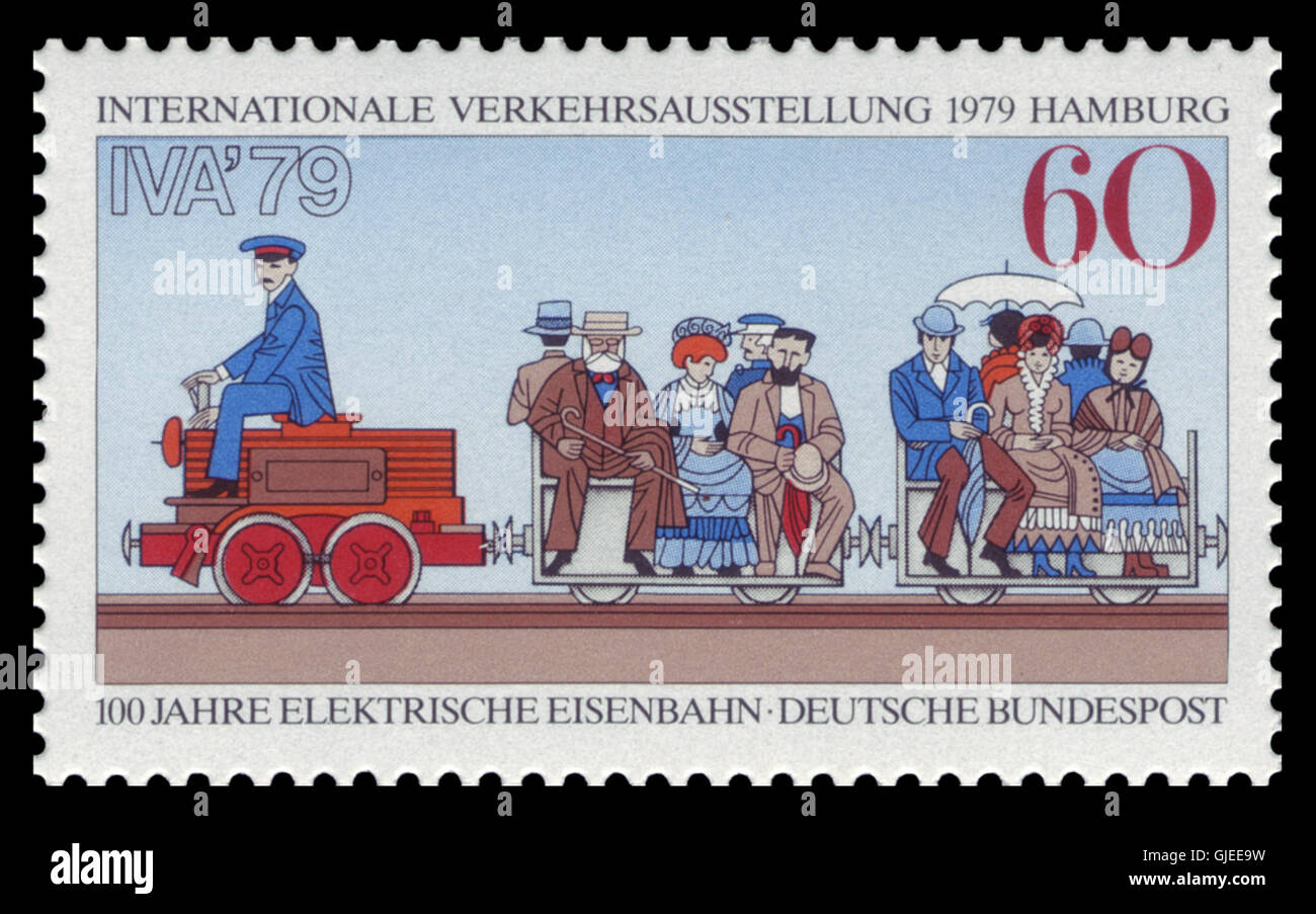 Le timbre DBP 1979 1014 internationale Verkehrsausstellung IVA commémore l'exposition internationale des transports (IVA) organisée en 1979. Il présente un design lié au transport et à la technologie. Banque D'Images
