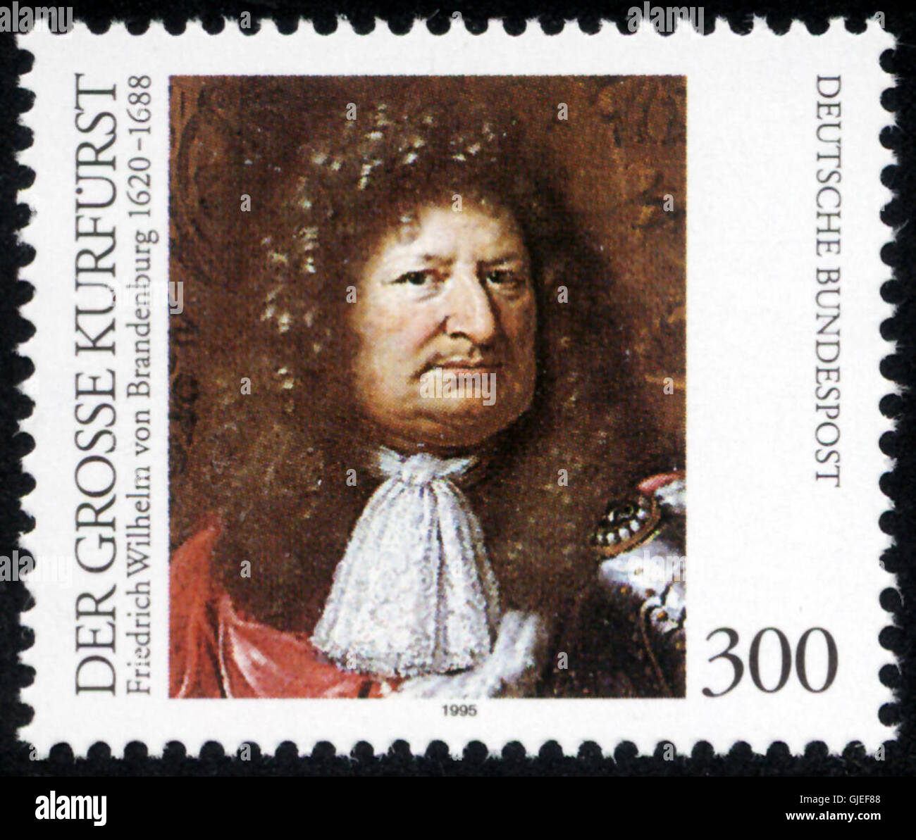 Le timbre Allemagne 1995 MiNr1781 représente Friedrich Wilhelm von Brandenburg, un personnage historique important de l'histoire allemande. Le timbre a été émis pour honorer son rôle dans le développement du Brandebourg et de la Prusse. Banque D'Images