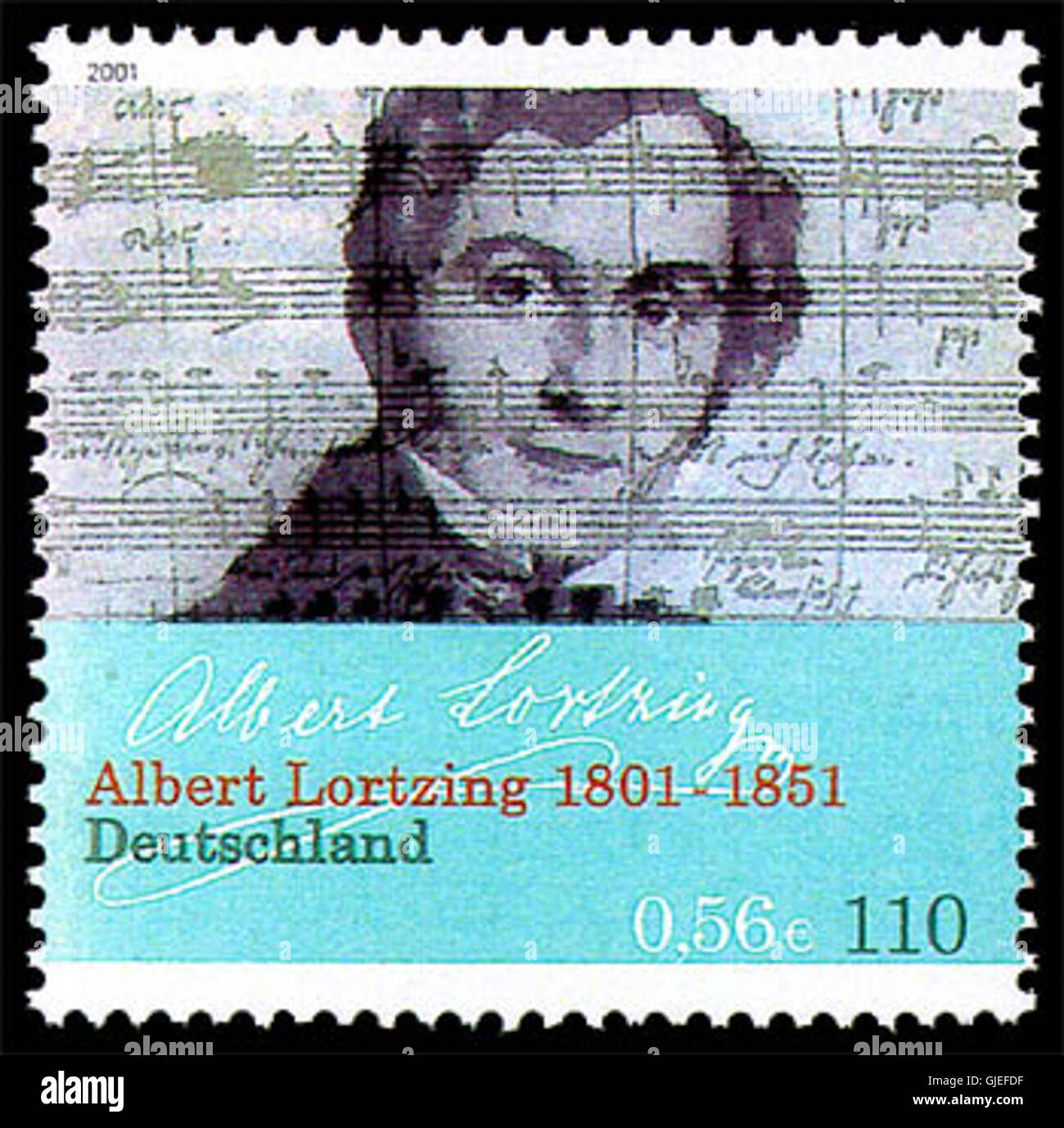 Le timbre Allemagne 2001 MiNr2163 commémore la vie et les œuvres du compositeur Albert Lortzing. Le timbre représente un portrait de Lortzing et a été émis dans le cadre d'une série honorant des compositeurs allemands. Banque D'Images