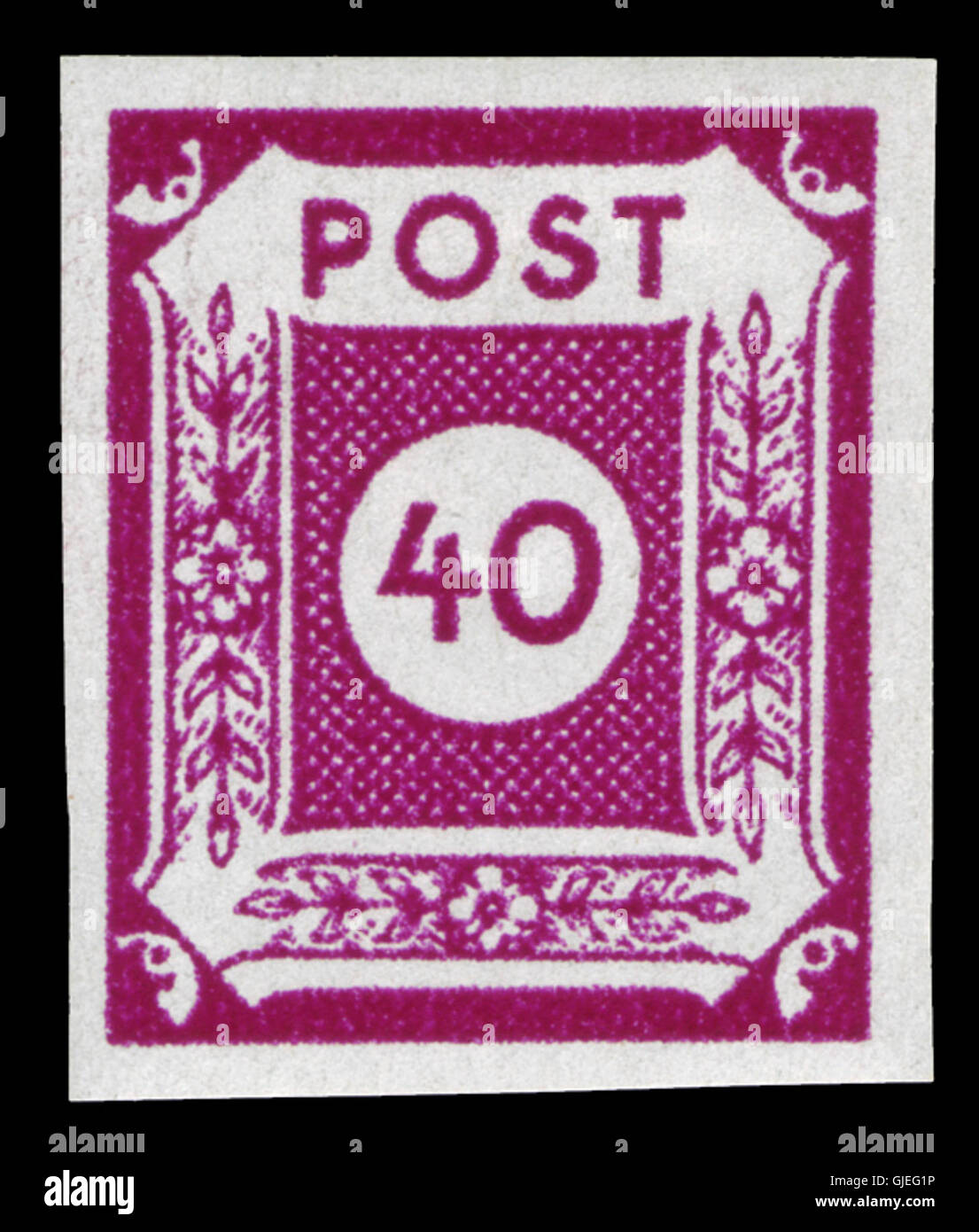 Le timbre SBZ Ost-Sachsen 1945 50 Ziffern a été émis pendant la période d'après-guerre en Allemagne de l'est, plus précisément dans la zone d'occupation soviétique. Il comporte le numéro 50 dans le cadre d'un numéro local. Banque D'Images