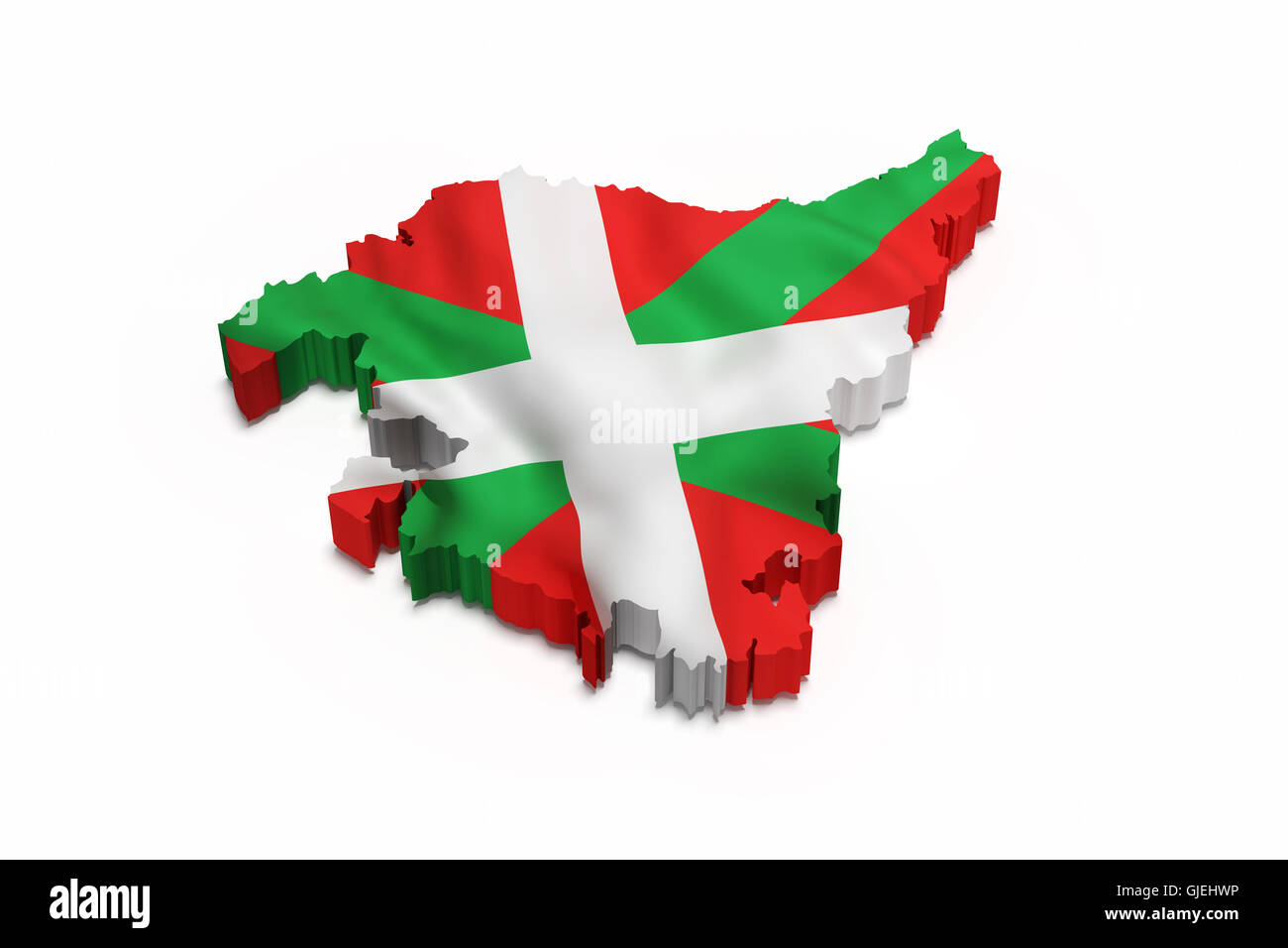 Le rendu 3D de la carte du Pays Basque avec drapeau sur l'arrière-plan. Banque D'Images