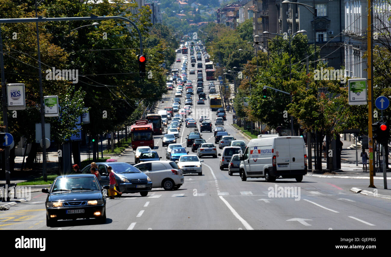 BELGRADE, SERBIE - 15 août 2016 : Street View de route de la rue Kneza Milosa à Belgrade Banque D'Images
