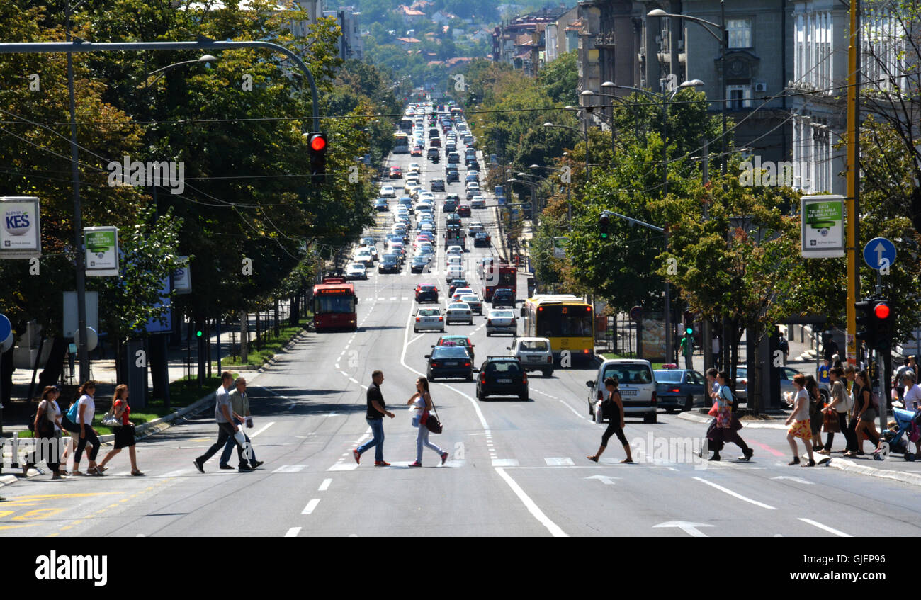 BELGRADE, SERBIE - 15 août 2016 : Street View de route de la rue Kneza Milosa à Belgrade Banque D'Images