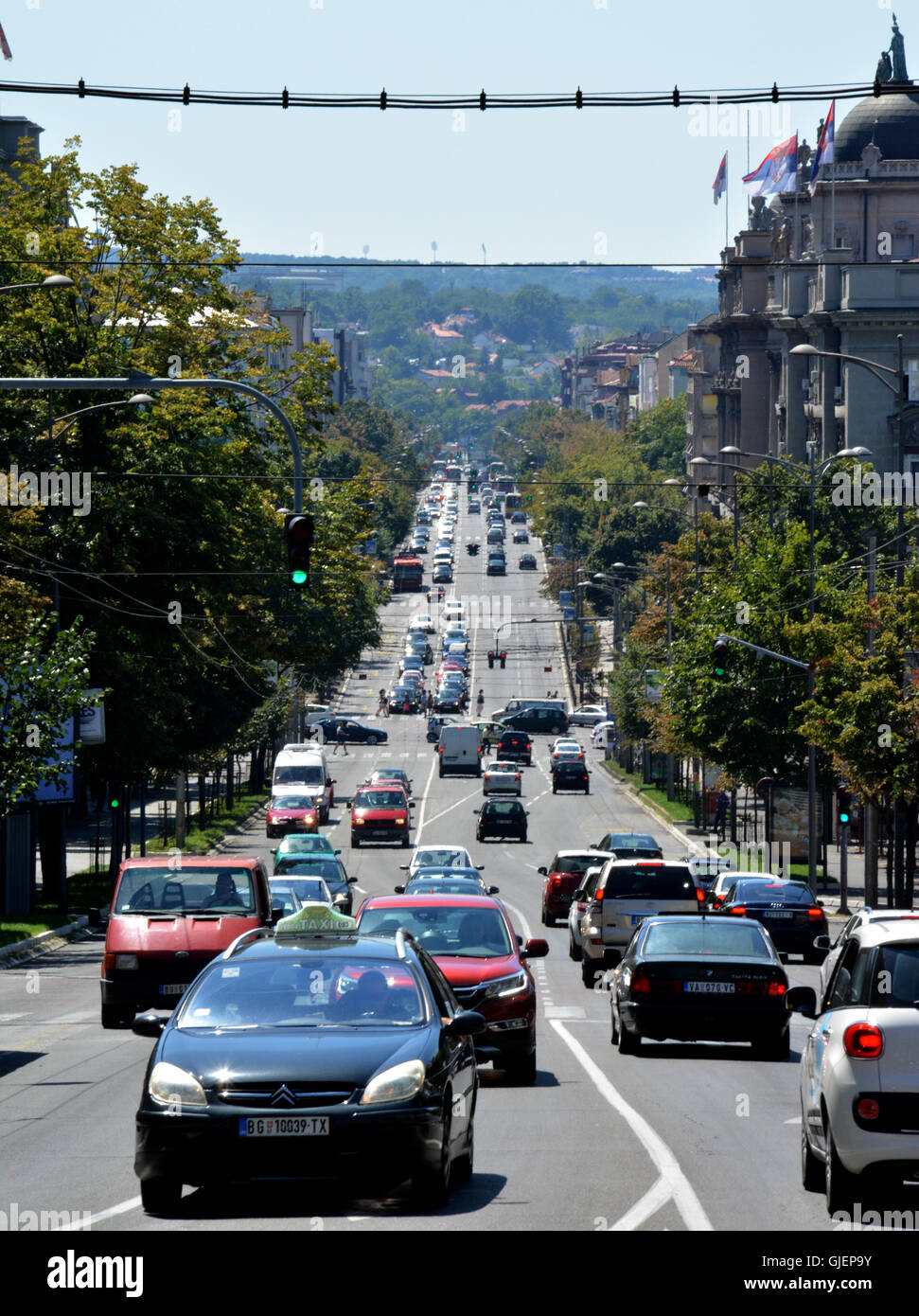 BELGRADE, SERBIE - 15 août 2016 : Street View de route de la rue Kneza Milosa à Belgrade Banque D'Images