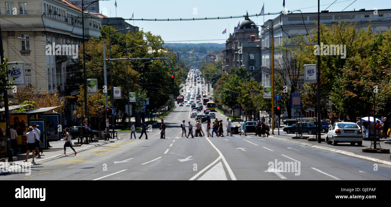 BELGRADE, SERBIE - 15 août 2016 : Street View de route de la rue Kneza Milosa à Belgrade Banque D'Images