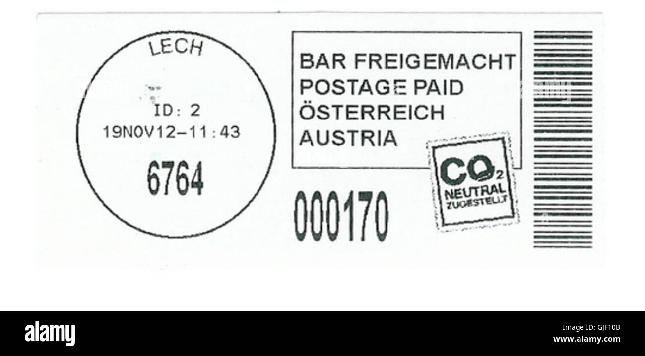 Le timbre autrichien PO-B2B est un type unique de timbre-poste autrichien qui a été émis avec des marquages postaux spécifiques. Le timbre est très apprécié pour son design détaillé et son importance historique dans l'histoire postale autrichienne. Banque D'Images