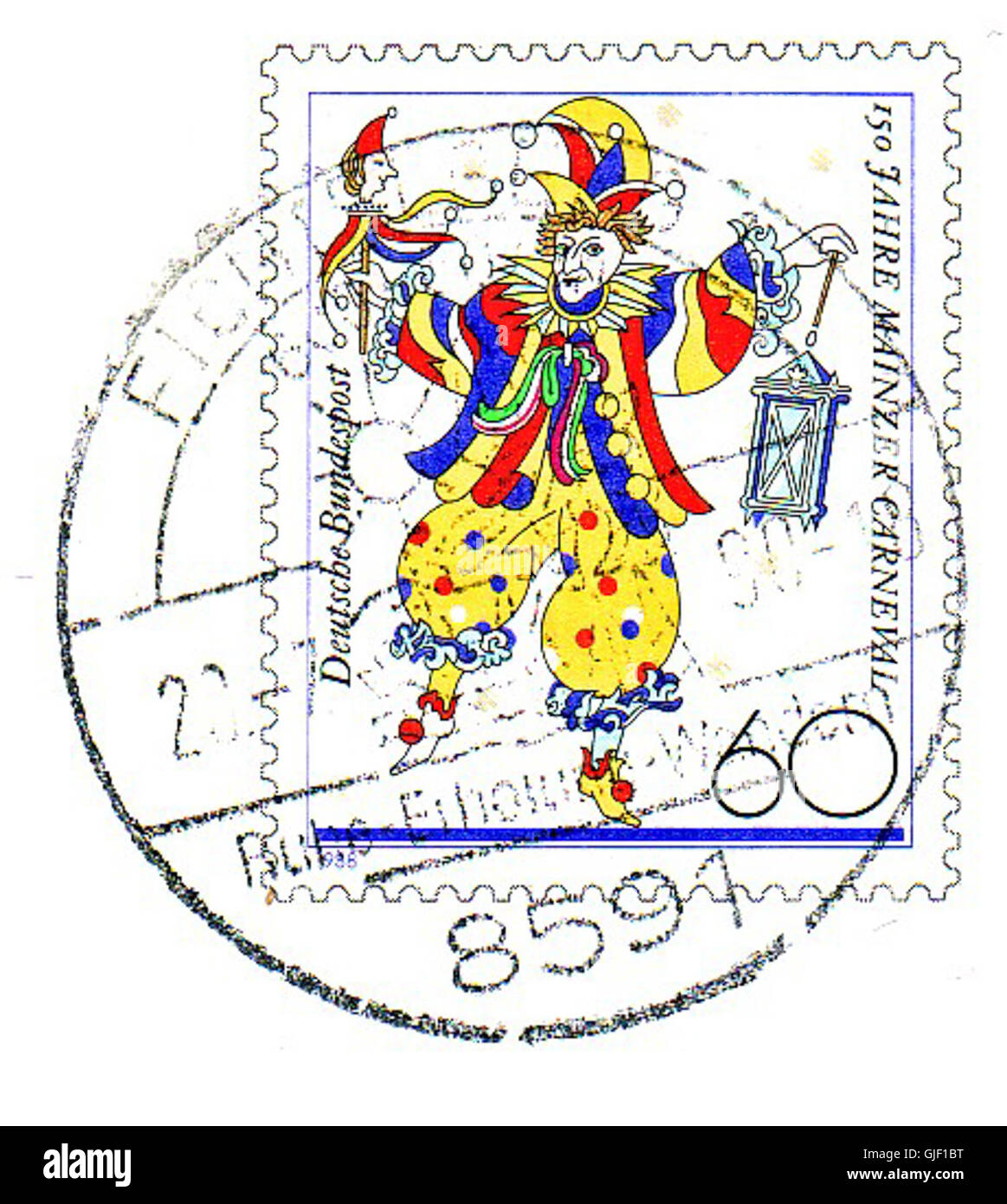 Le timbre BM célébrant le 150ème anniversaire du Carnaval de Mainzer marque l'importance culturelle du festival à Mayence, en Allemagne. Le timbre commémore la tradition des célébrations du carnaval et souligne son rôle dans la vie culturelle allemande. Banque D'Images