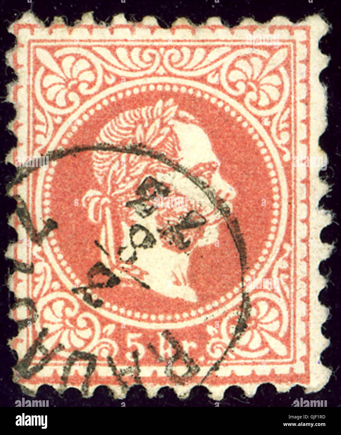 Le timbre Radautz 1873 est une émission vintage de l'Empire austro-hongrois, représentant un motif de la ville de Radauti. Il s'agit d'une question postale précoce et est apprécié pour son contexte historique et sa rareté. Banque D'Images