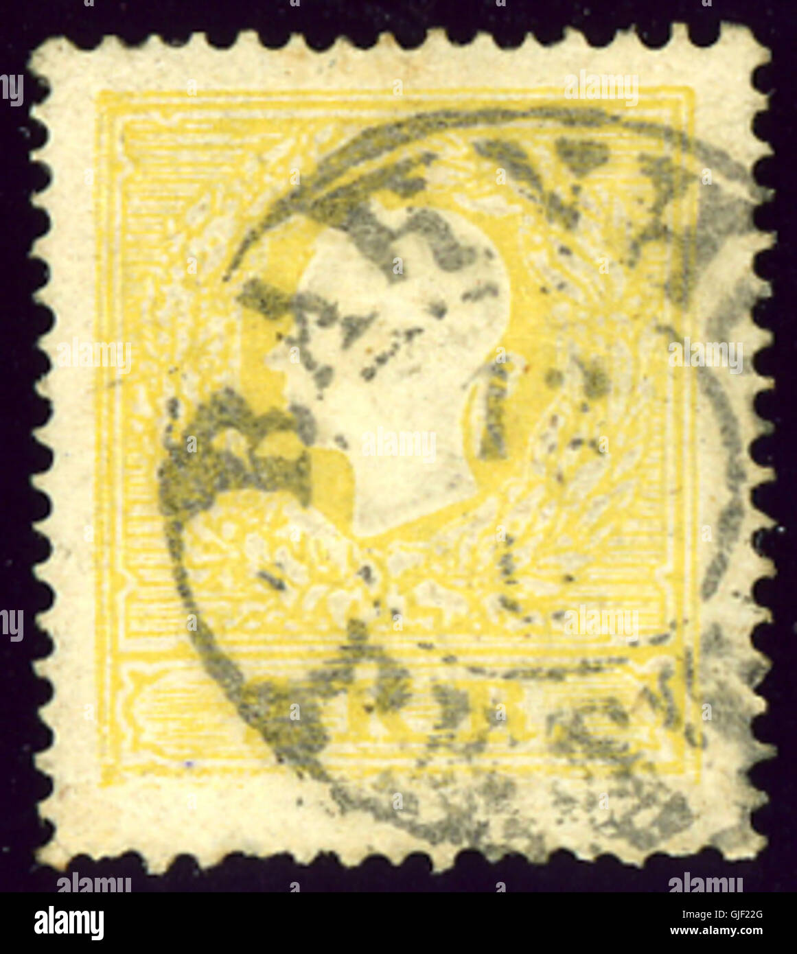 Le timbre 1859 PestBahnhof 2kr RDO-f est une émission postale hongroise de la gare de Pest à Budapest. C'est un élément important de l'histoire postale hongroise. Banque D'Images