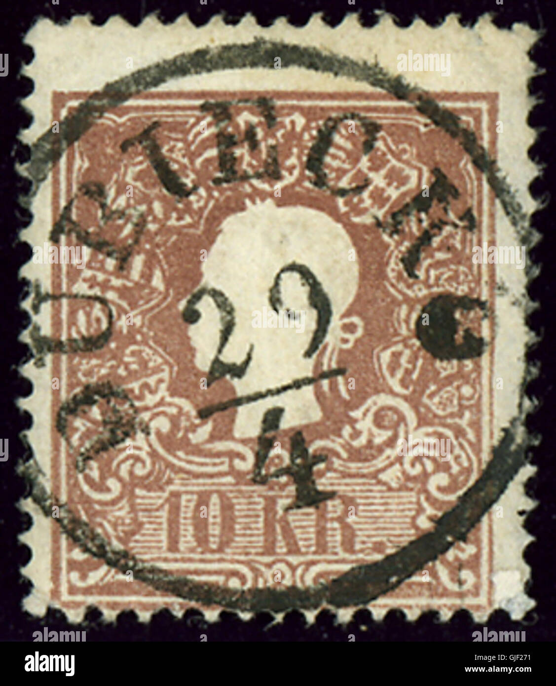 Le timbre Dubiecko à 10 kreuzer de 1859 a été émis dans l'Empire autrichien, représentant un dessin classique avec un TAD du 19ème siècle. Banque D'Images