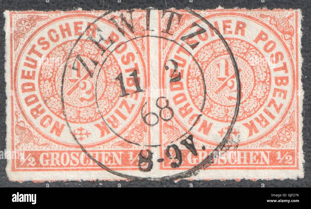 Le timbre Mi3 de 1868 de la Confédération allemande du Nord fait partie d'une émission postale allemande, utilisée pendant la période d'unification à la fin du 19ème siècle. Ce timbre est une clé de collection de l'histoire philatélique allemande. Banque D'Images