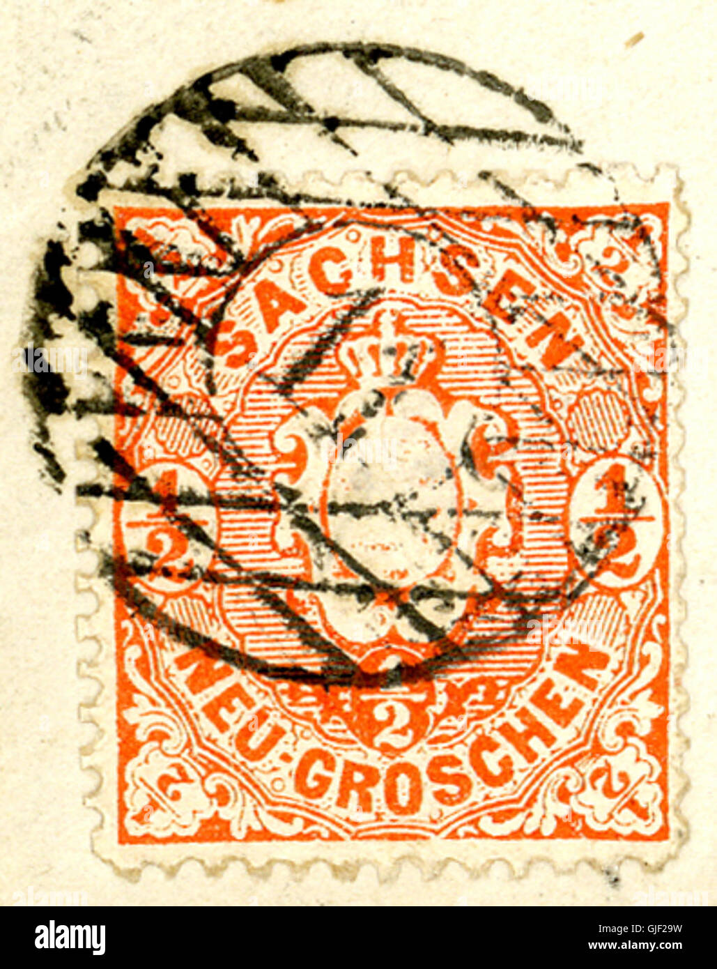 L'émission de 1863 Sachsen HalfNGr Mi15 11 Altenburg est un des premiers exemples d'affranchissement saxon, avec un motif distinctif et utilisé au XIXe siècle. Banque D'Images