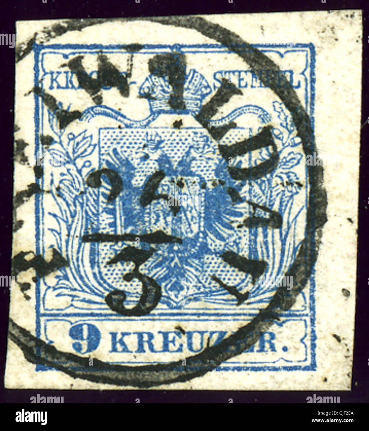 Le timbre Freiwaldau Jesenik de 1850 fait partie d'une émission postale en Autriche, représentant un motif local. Il est apprécié pour son contexte historique et sa rareté dans la collection de timbres autrichiens. Banque D'Images