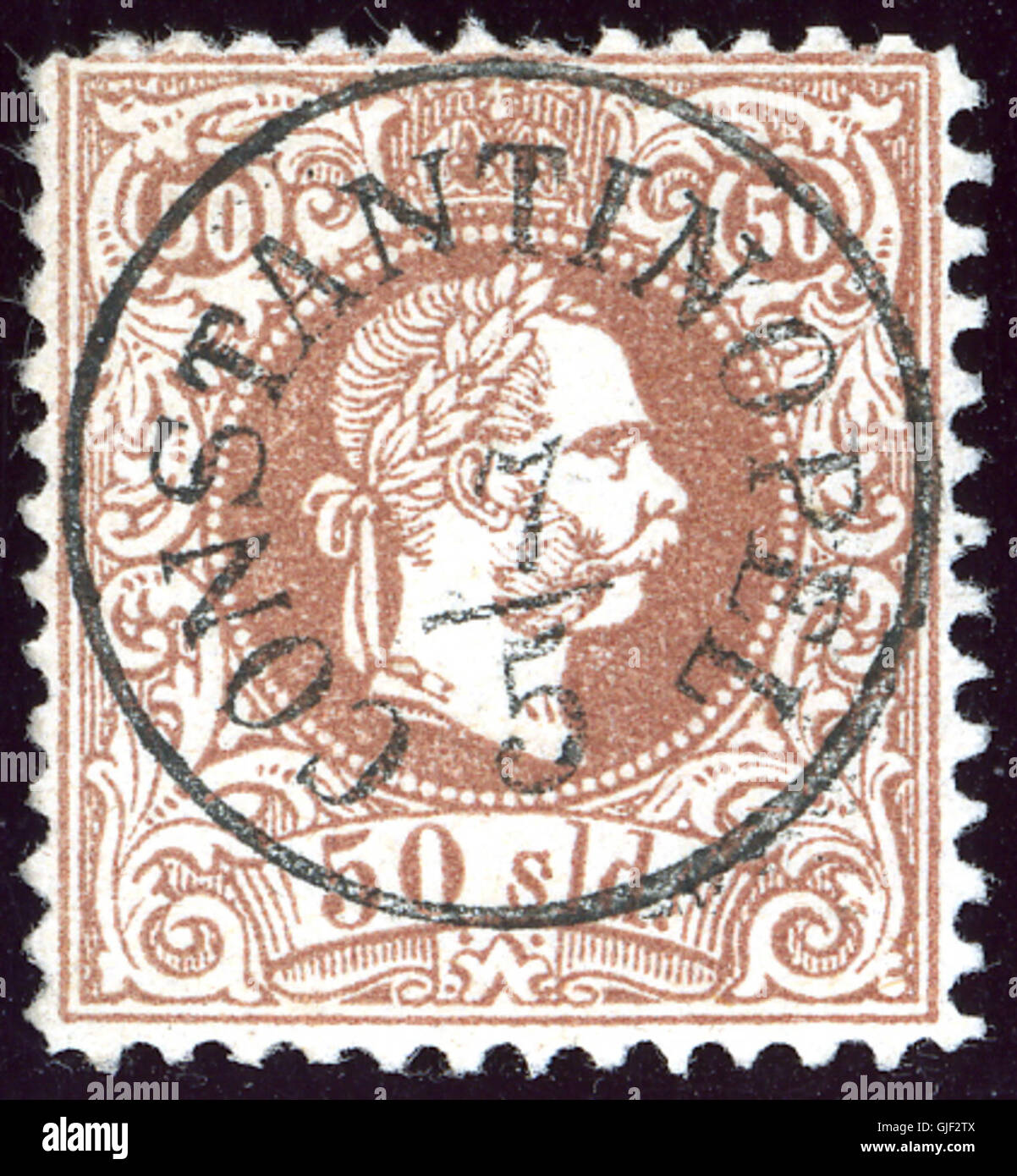 Le timbre soldo de 1867 KK 50 de Constantinople présente un design classique de la fin de l'Empire ottoman. Il faisait partie d'une série émise pour les services postaux nationaux et internationaux. Banque D'Images