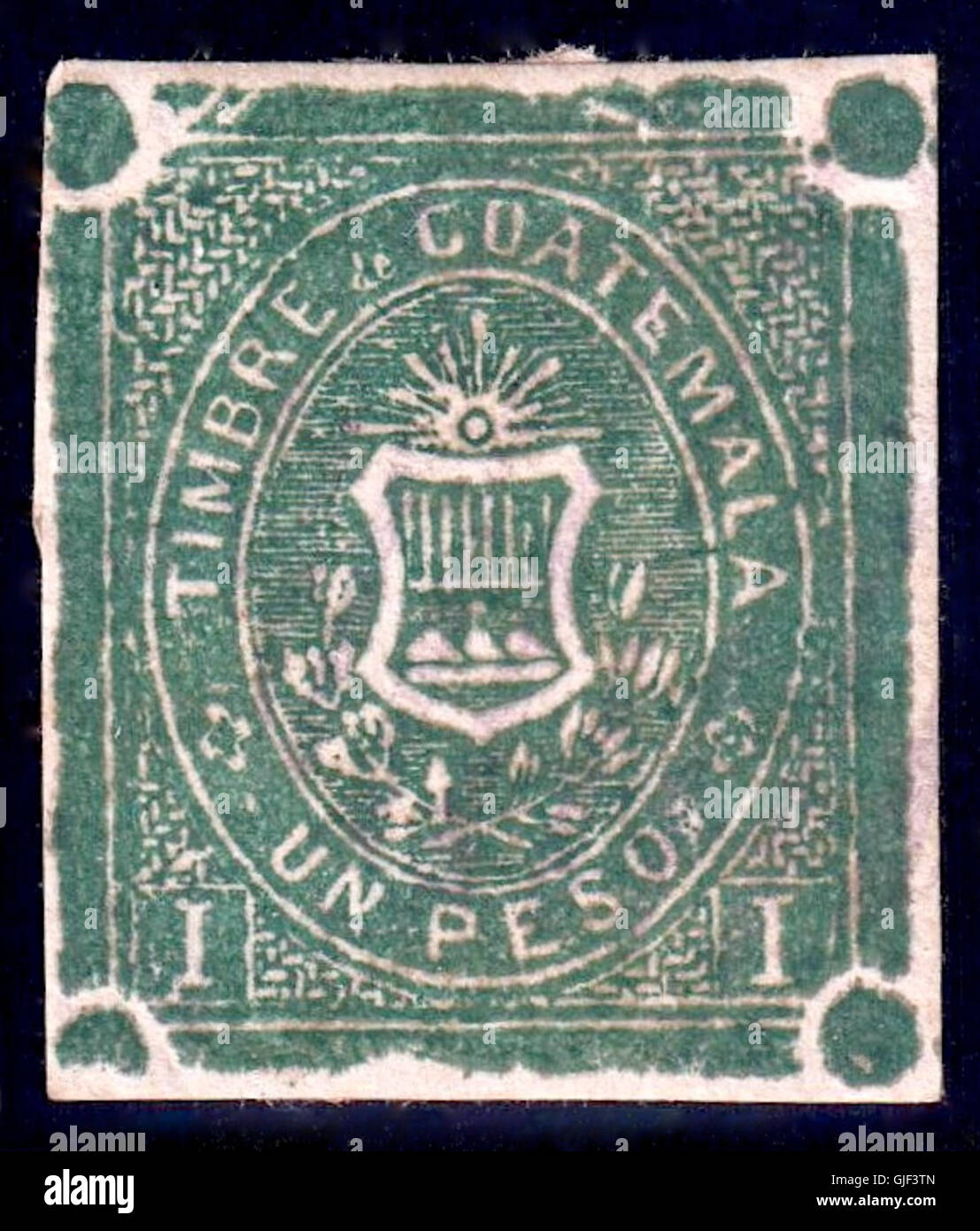 Le timbre Guatemala à 1868 F4 est une émission postale vintage du Guatemala. Il présente les éléments de design classiques du XIXe siècle et a été utilisé dans le système postal des débuts du pays. Banque D'Images