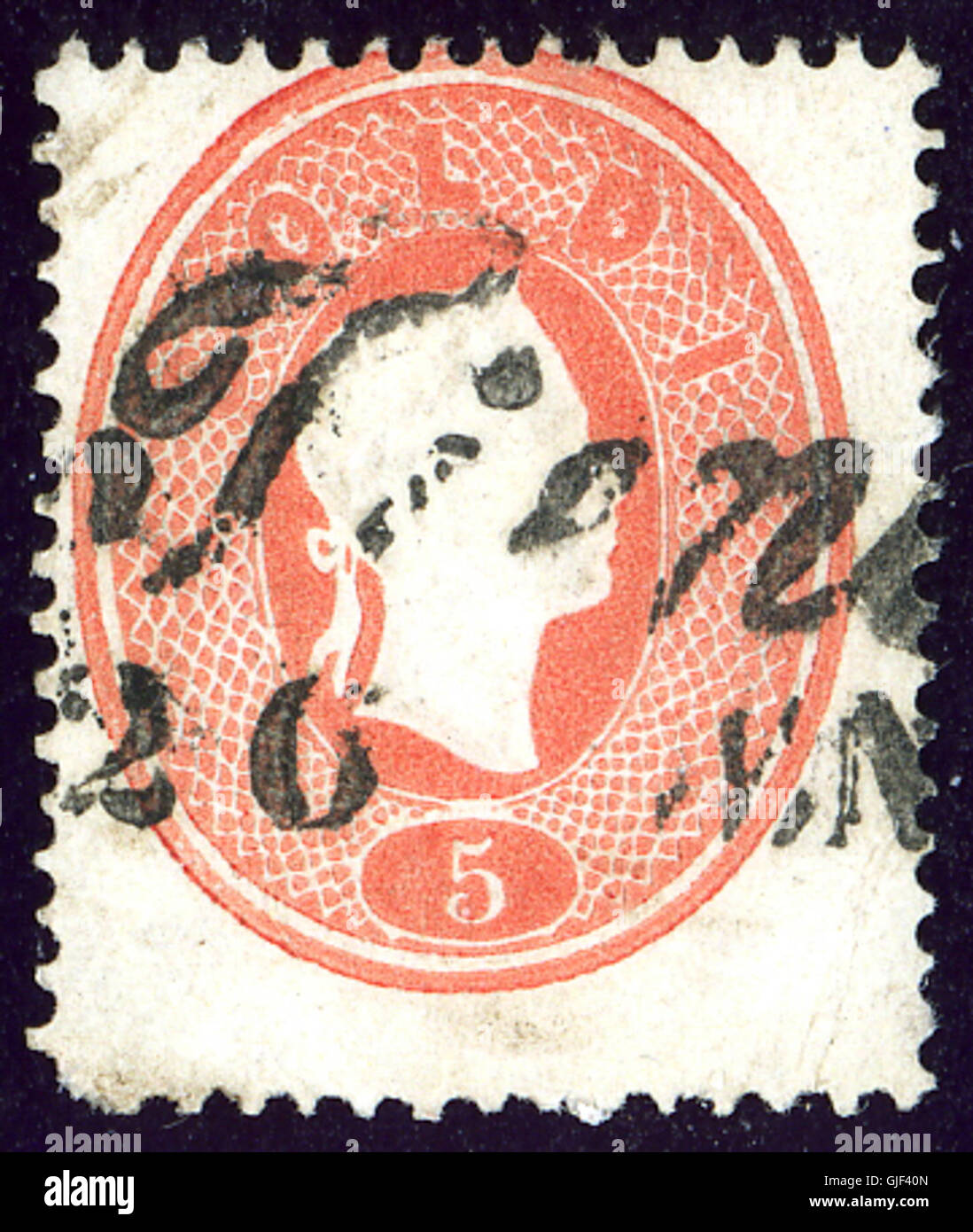 Le timbre 1861 à 5soldi Tiene est un timbre-poste historique italien, avec un design classique. Il a été émis au XIXe siècle et représente un élément clé de l'histoire postale italienne. Banque D'Images