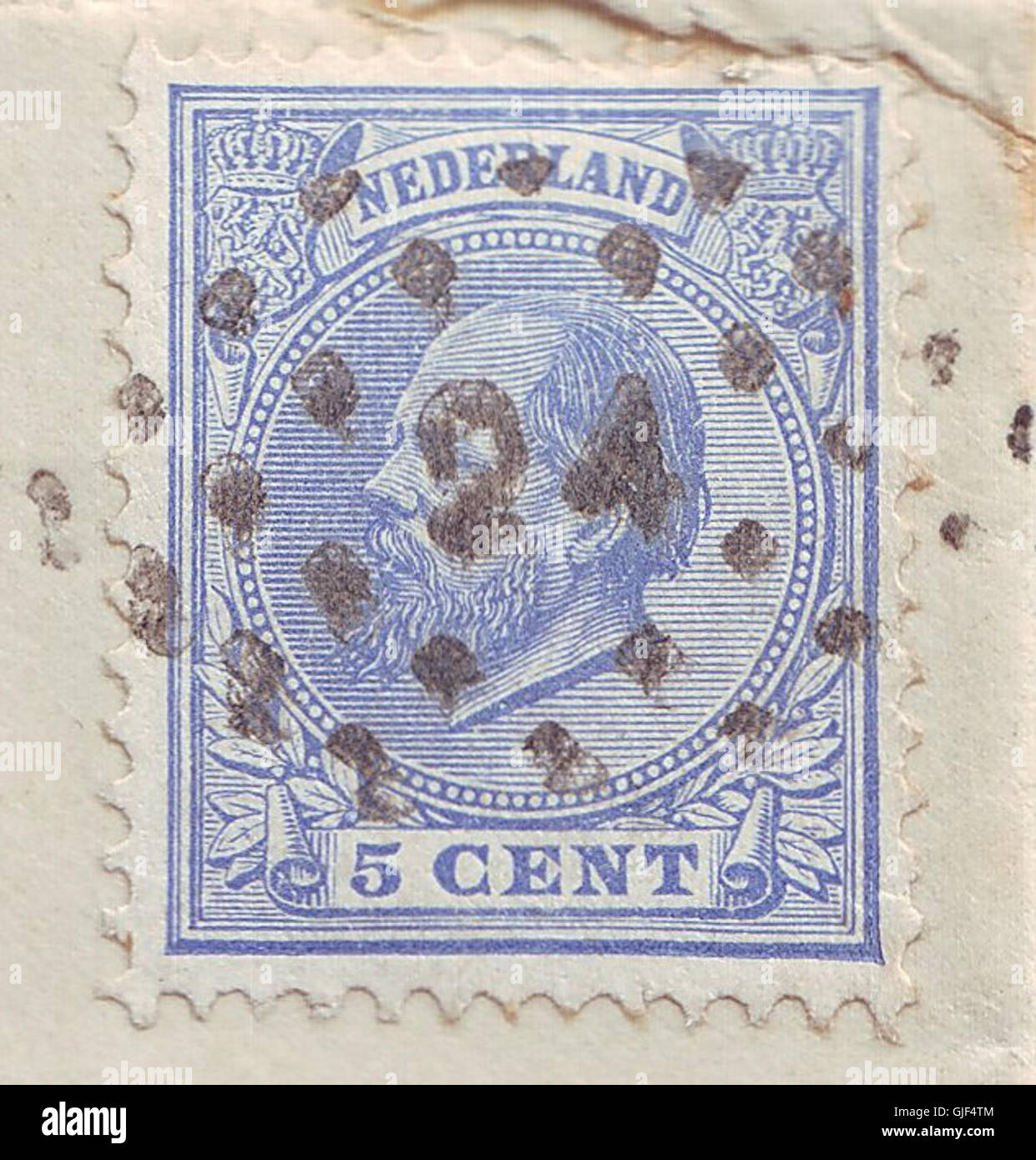 Le timbre à 24 timbres néerlandais, couramment utilisé au 19ème siècle, est reconnu pour sa marque d'oblitération postale et est très apprécié par les collectionneurs de l'histoire postale néerlandaise. Banque D'Images