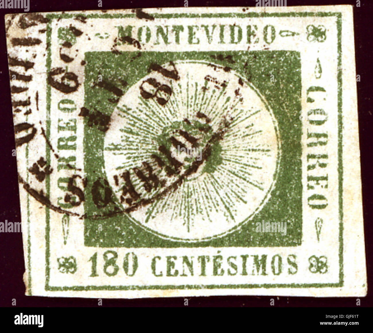 Le timbre Uruguay 180C Mi12b de 1859 est une pièce rare et précieuse des débuts de l'histoire postale de l'Uruguay. Il présente un design distinctif et a été utilisé pour les services postaux au milieu du XIXe siècle. Banque D'Images