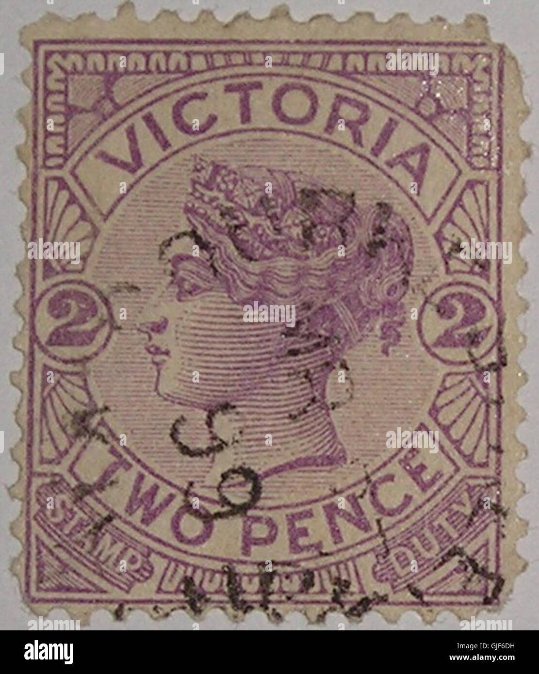 Le timbre Victoria timbre de Victoria Australia a été émis au 19ème siècle, montrant l'état du système postal de Victoria. C'est un exemple clé de l'histoire philatélique australienne. Banque D'Images