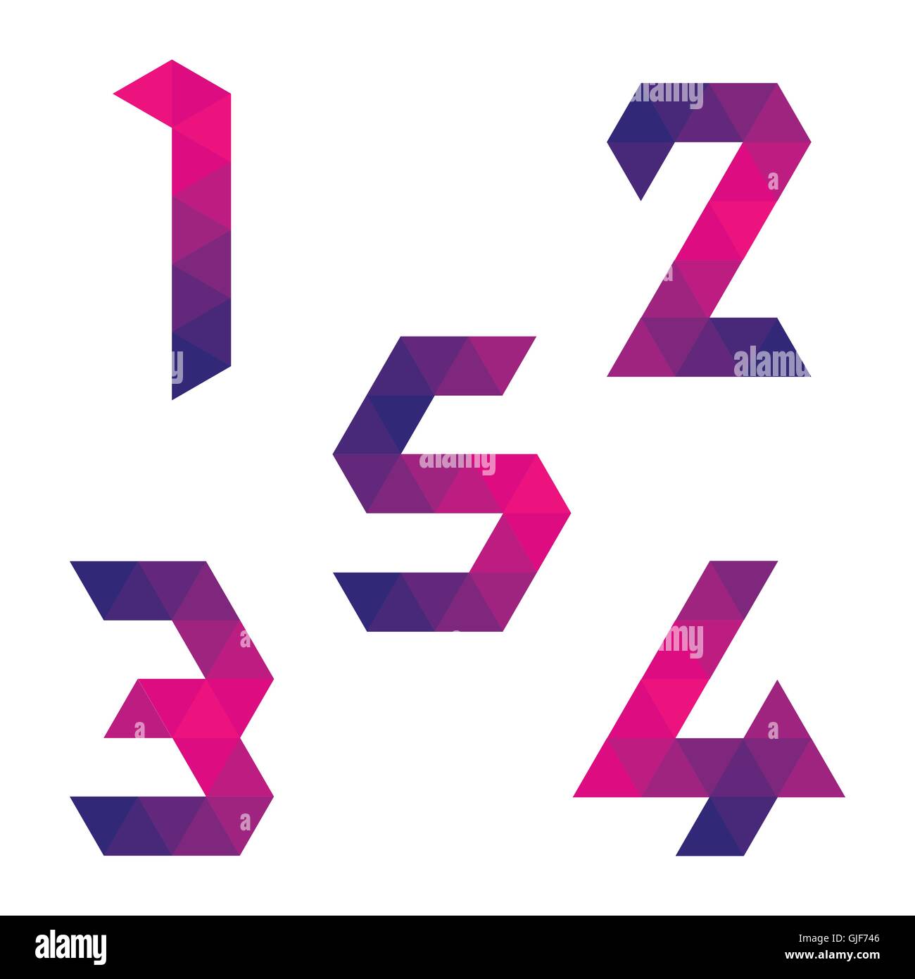Série de numéros 1, 2, 3, 4, 5 créé par triangles colorés. Forme géométrique. Arrière-plan blanc. Isolées. Illustration de Vecteur