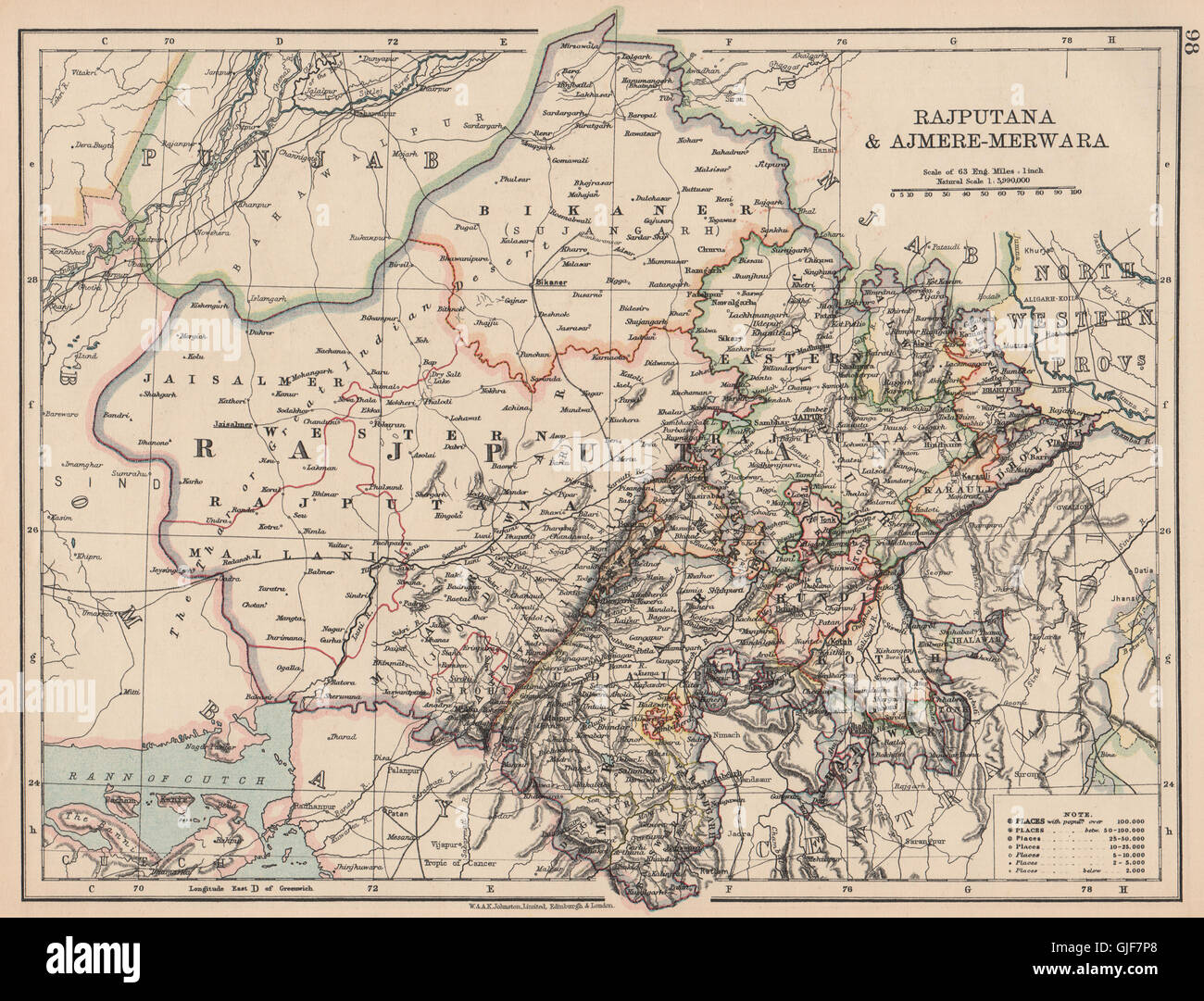 L'INDE BRITANNIQUE NW. Rajputana & Ajmer-Merwara. Le Rajasthan. JOHNSTON, 1906 Ancien site Banque D'Images