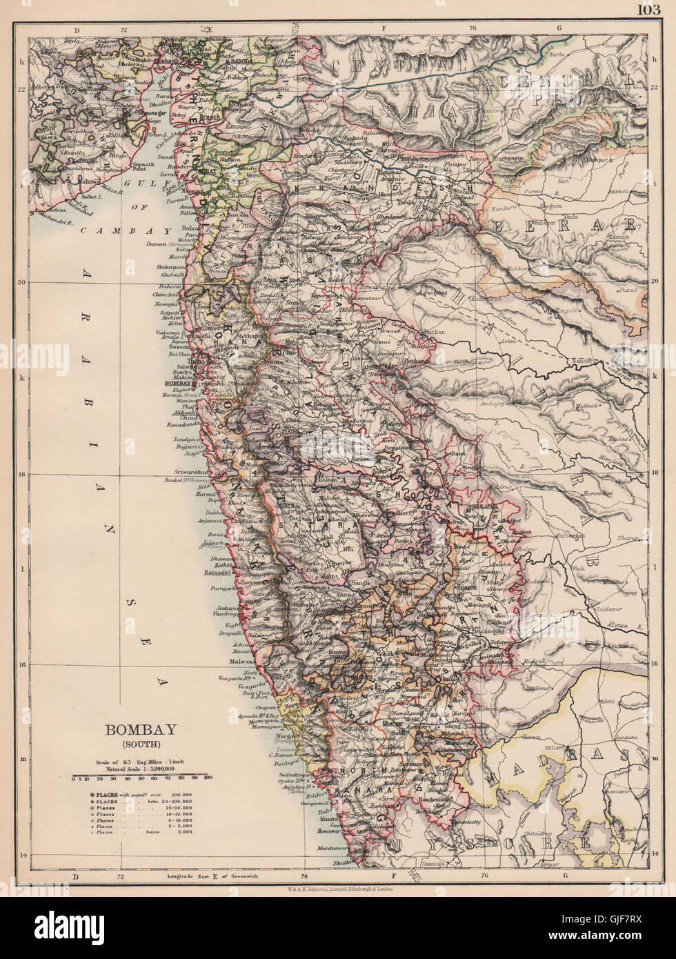 BOMBAY(MUMBAI)(sud).L'Inde britannique.Maharashtra.chemins.JOHNSTON, 1906 map Banque D'Images