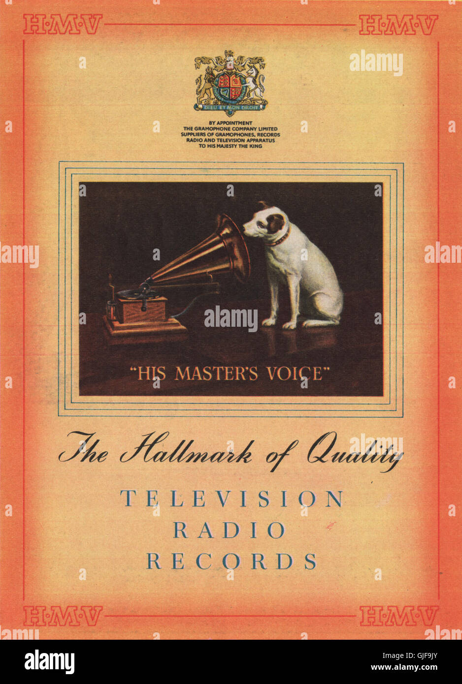 HMV annonce. La voix de son maître. Télévision Radio Records, vintage print 1951 Banque D'Images