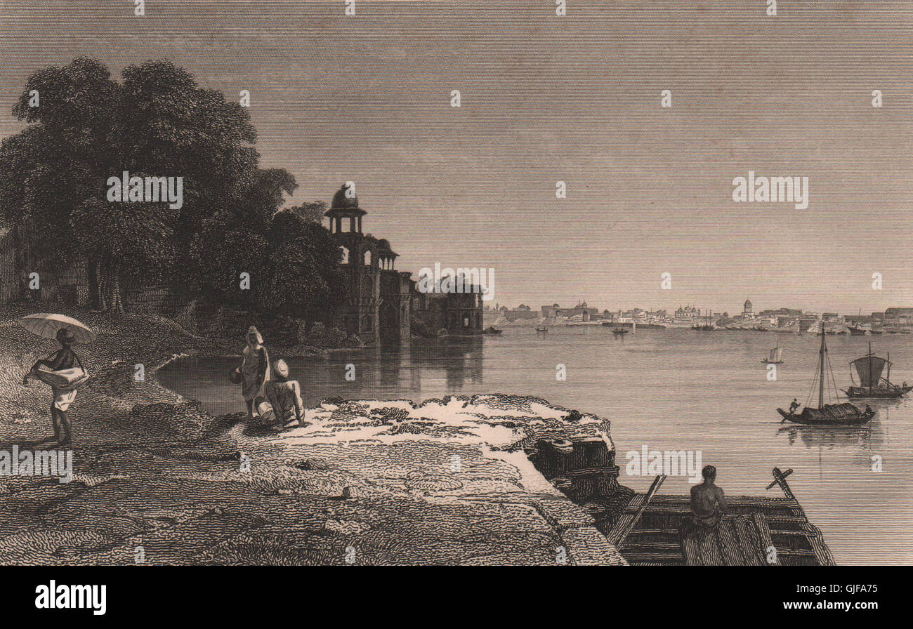 L'Inde britannique. Agra, à partir de l'Zahara Bagh (Bagh-i-Jahanara) , vieux imprimer 1858 Banque D'Images