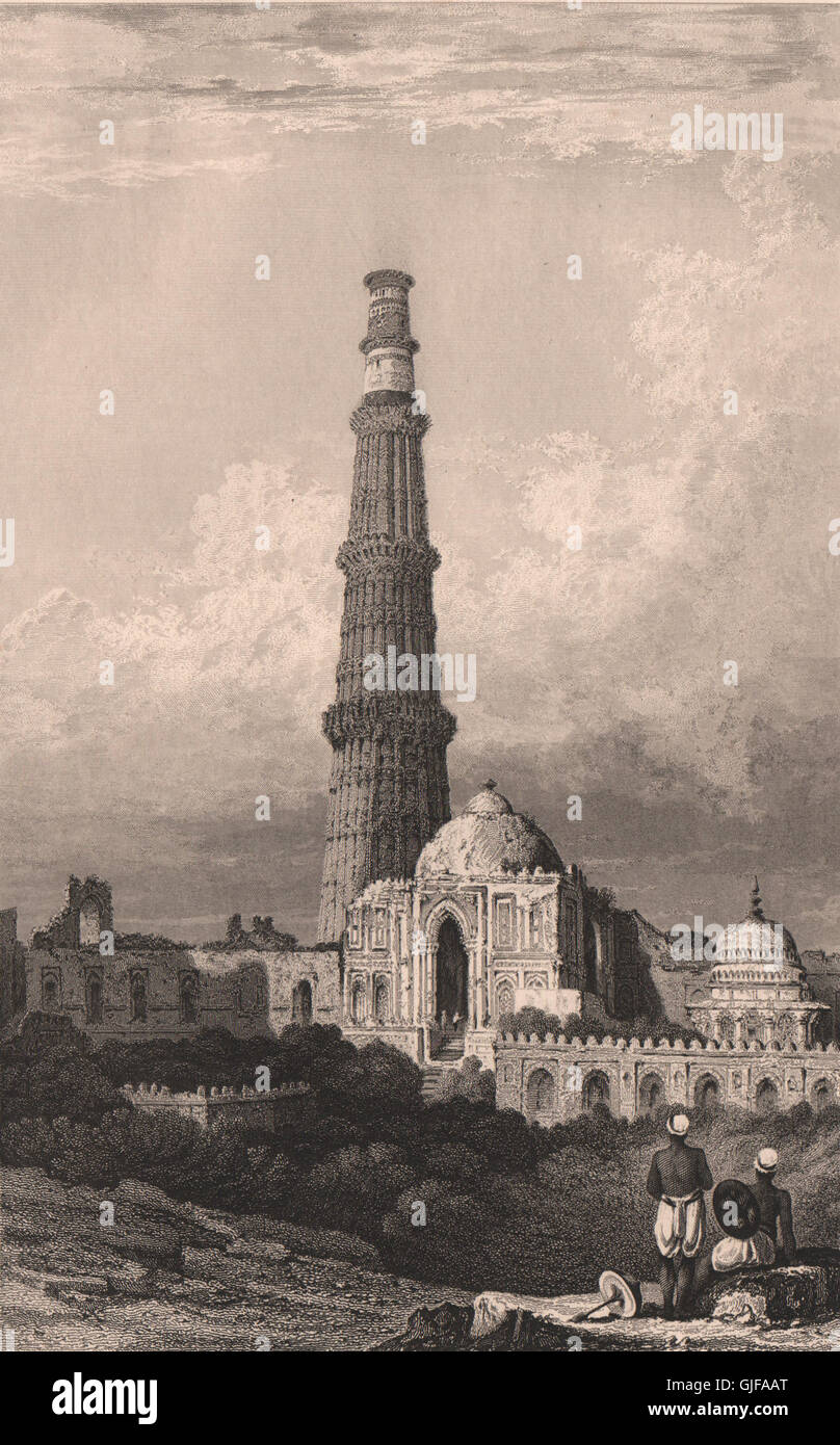 L'Inde britannique. Qutb Minar, Delhi, antique print 1858 Banque D'Images