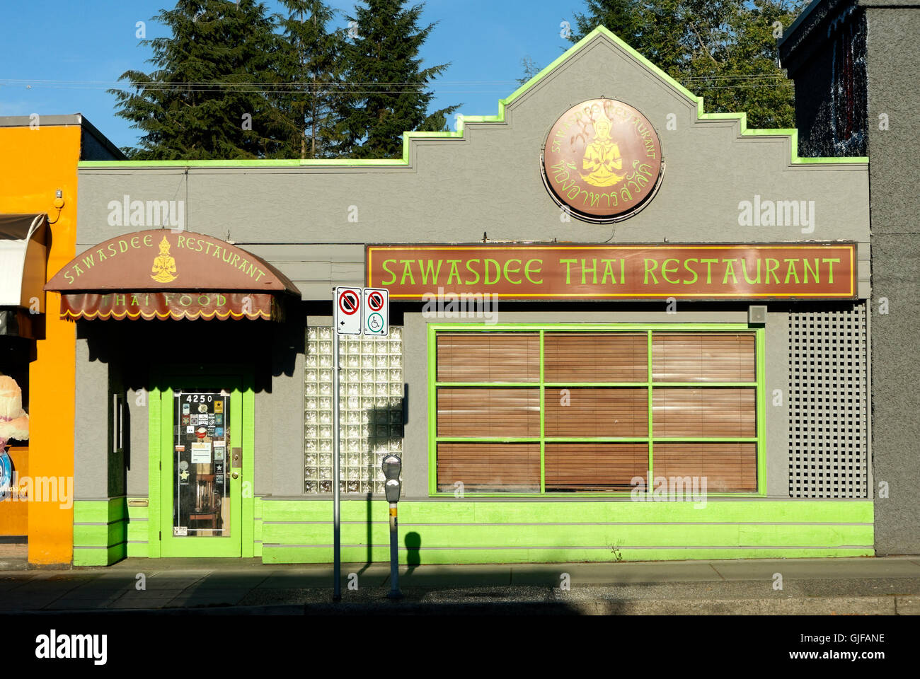 Sawasdee Thai Restaurant sur Main Street, Vancouver, British Columbia, Canada Banque D'Images