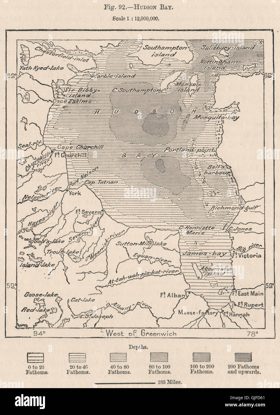 La baie d'Hudson. Canada, 1885 carte antique Banque D'Images