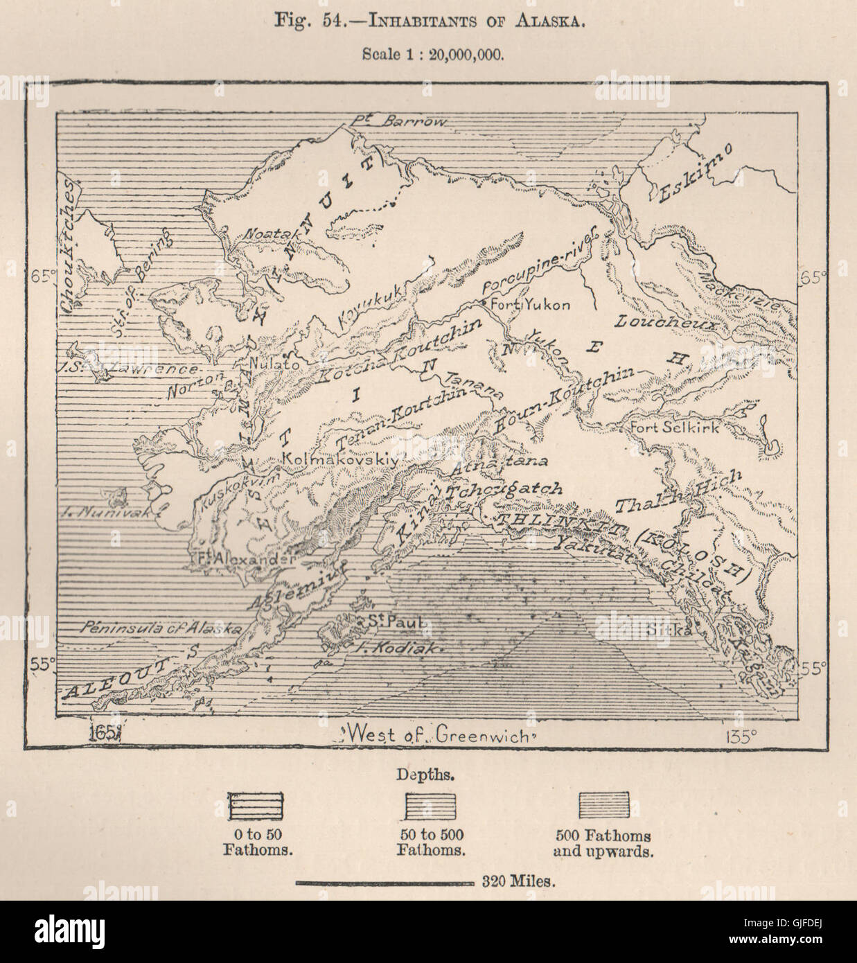Habitants de l'Alaska, 1885 carte antique Banque D'Images